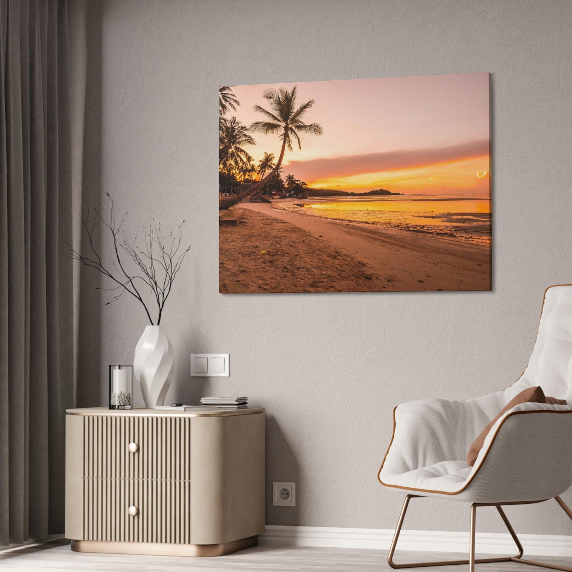 Island Beach Seaside Sunset: Canvas Print of a Breathtaking Beach Sunset on an Island