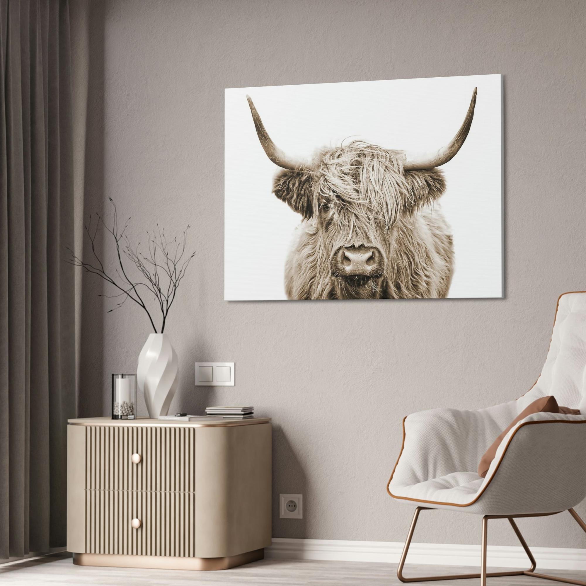 Highland Cow The Beauty of Highland Cows: Wall Art on Natural Canvas