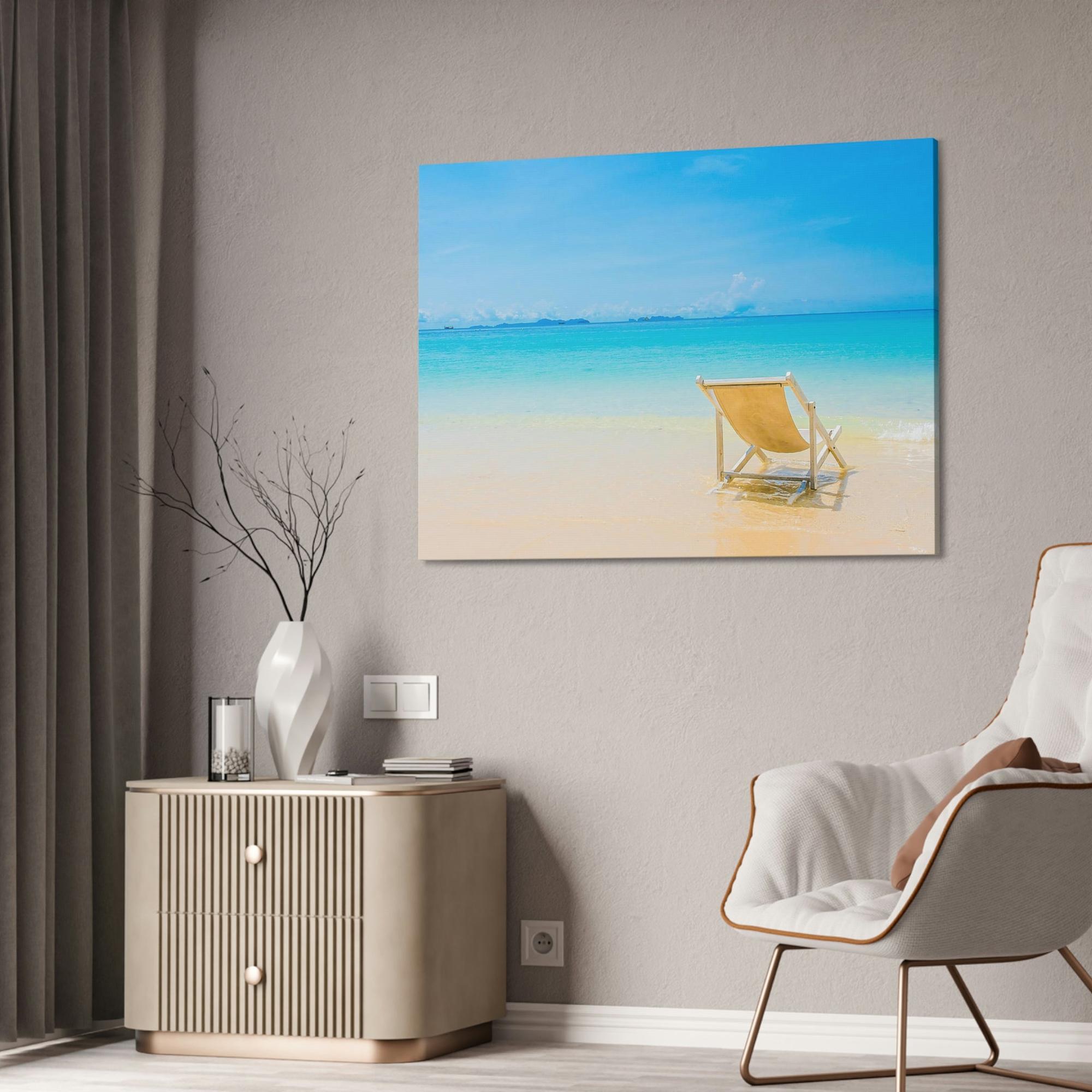 Island Beach Tropical Tranquility: Art Print of a Peaceful Island Beach on a Natural Canvas