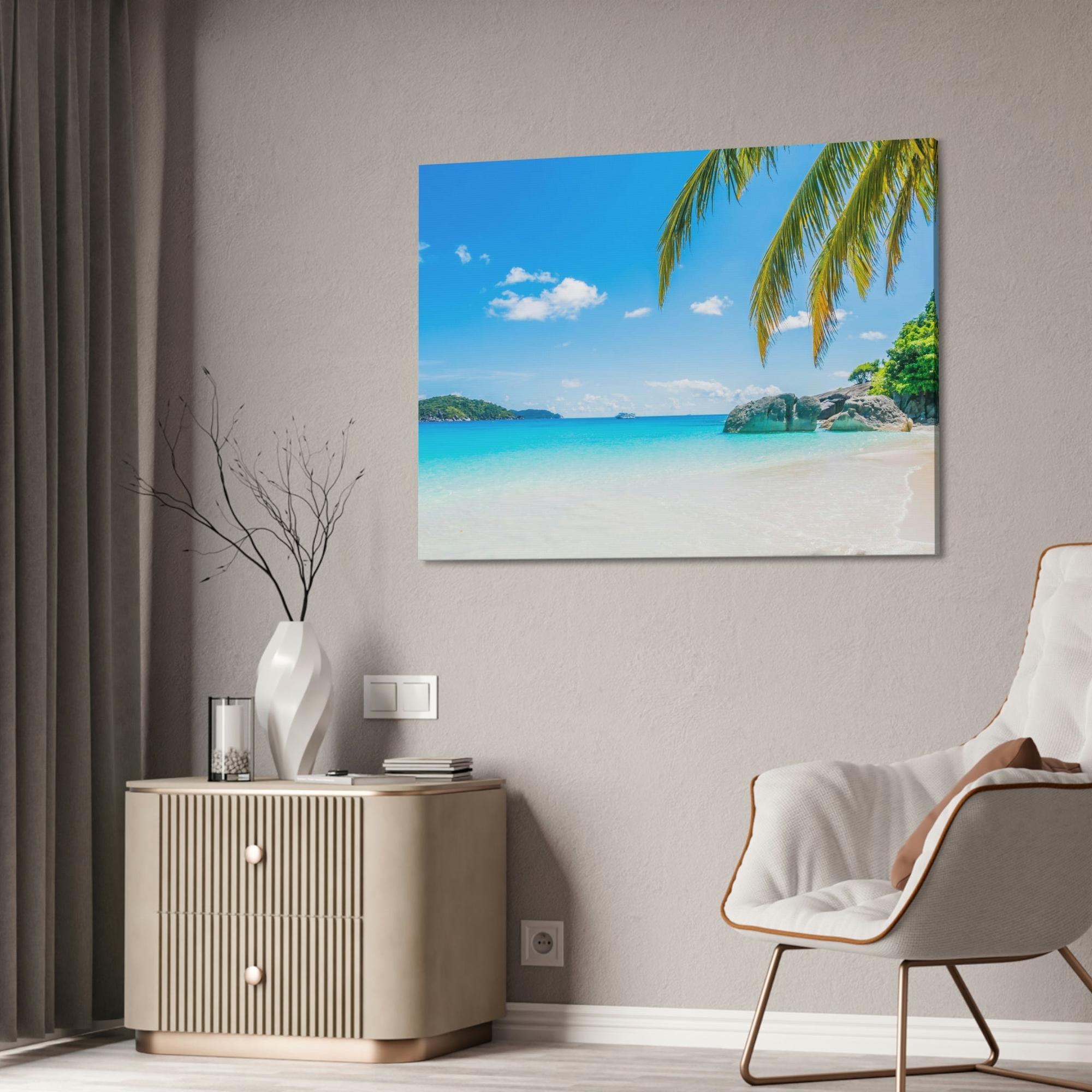 Island Beach Seaside Escape: Framed Canvas & Poster of a Dreamy Island Beach Getaway