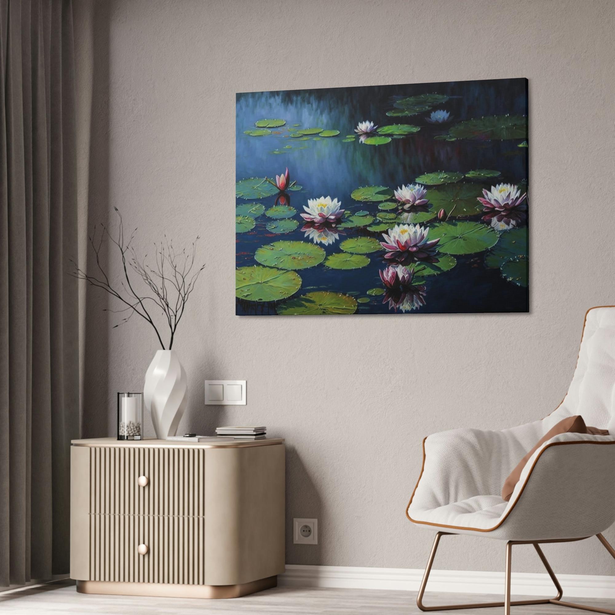 Lilies & Waterlily Water Lily Serenity: A Painting on Canvas