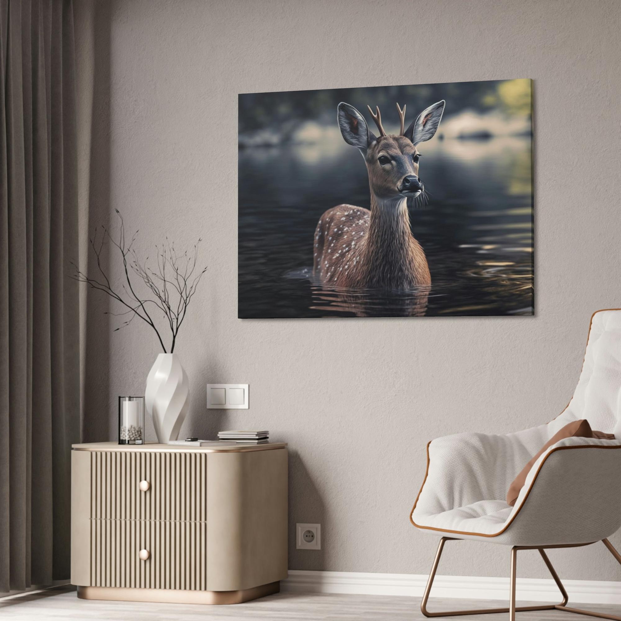 Deers Deer Reflection: A Canvas Tranquil Haven