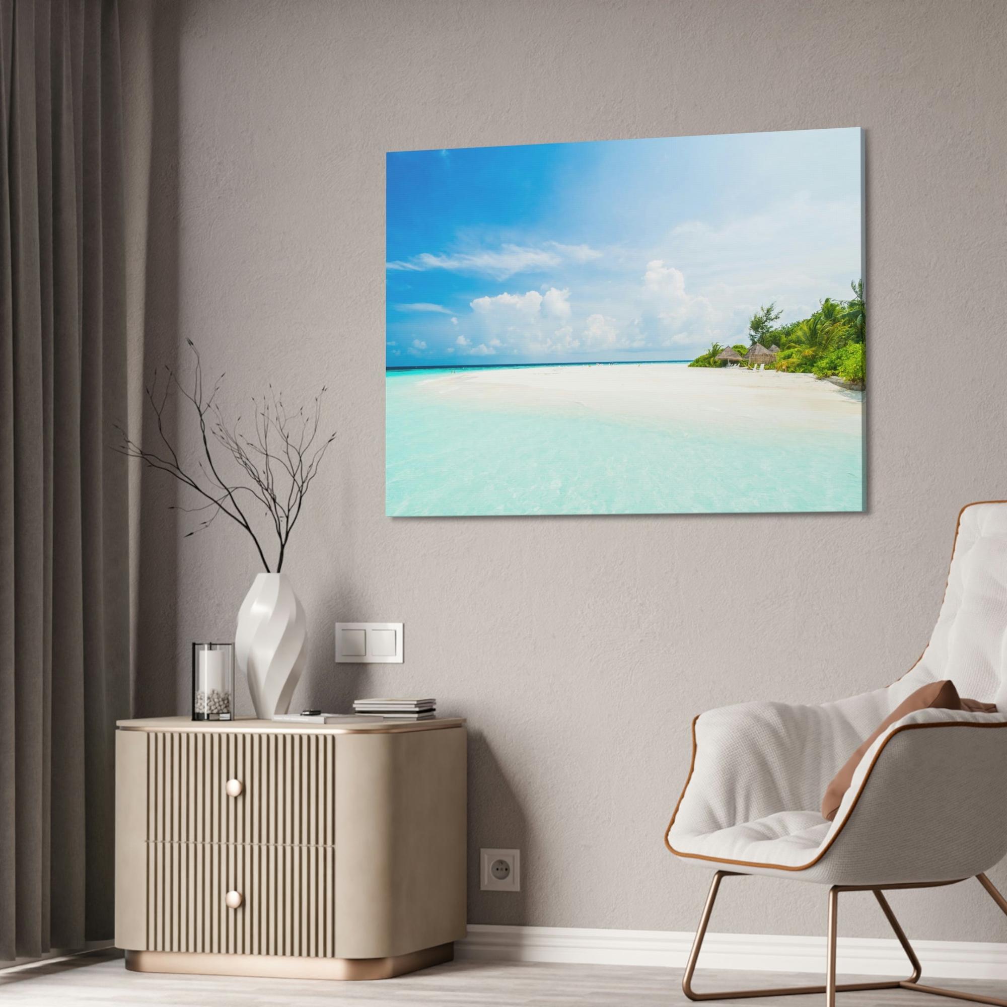 Island Beach Sun-Kissed Shores: Wall Art of a Vibrant Island Beach on Canvas & Poster