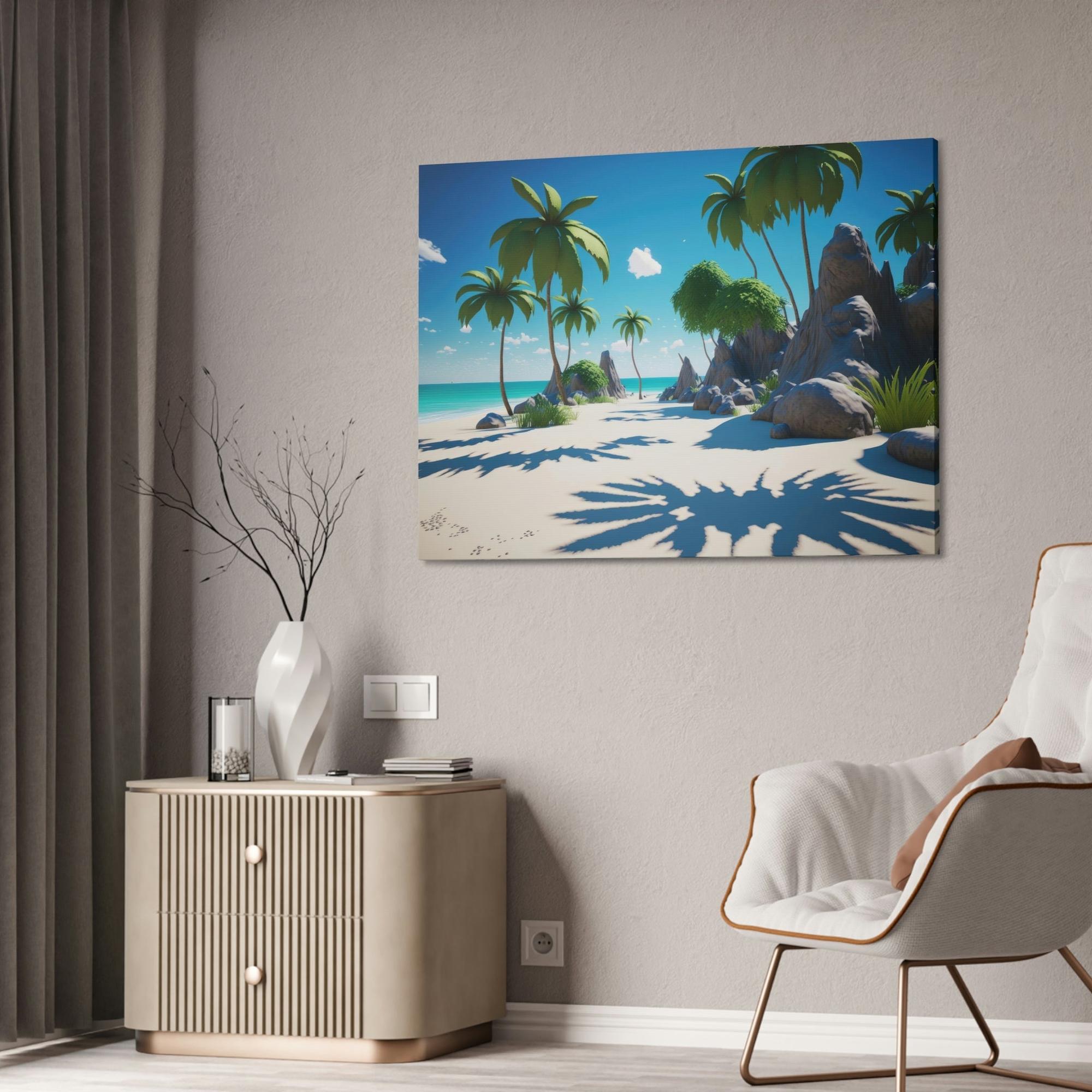 Island Beach Seaside Bliss: Wall Art of a Gorgeous Island Beach on a Natural Canvas & Poster