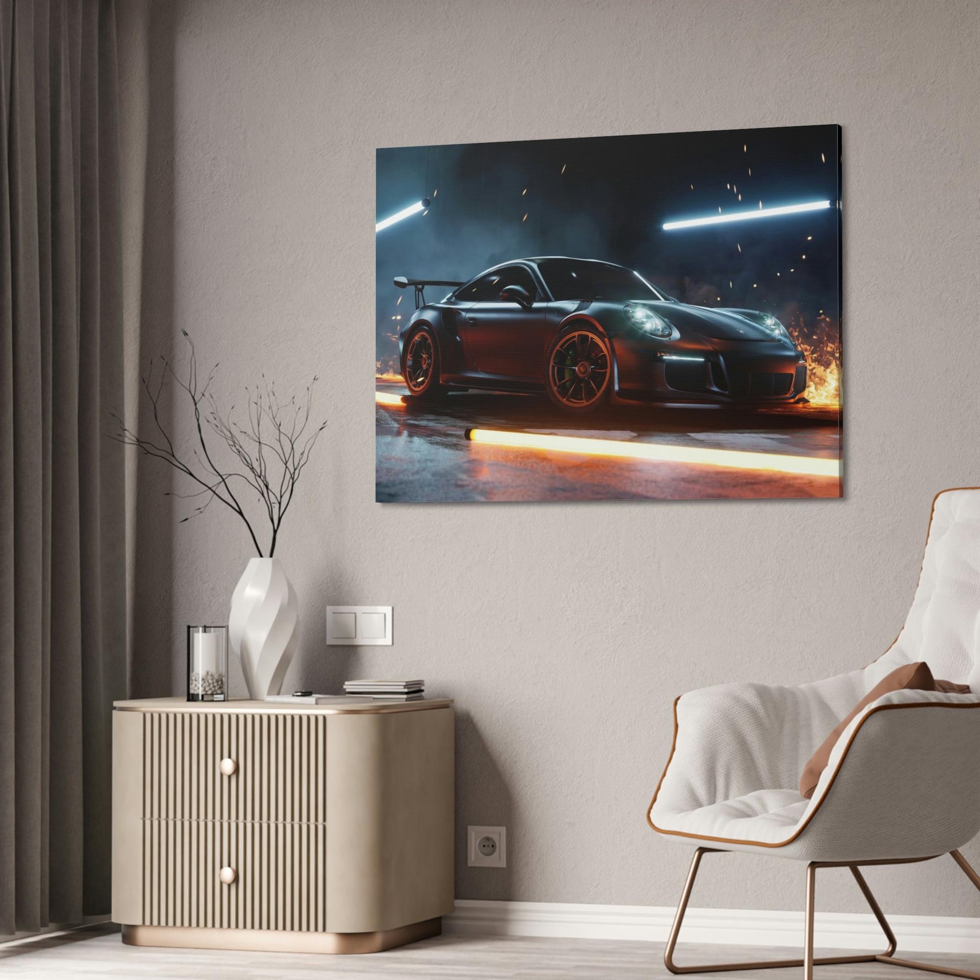 Porsche Beauty in Motion: Natural Canvas & Poster Print of a Porsche in Action