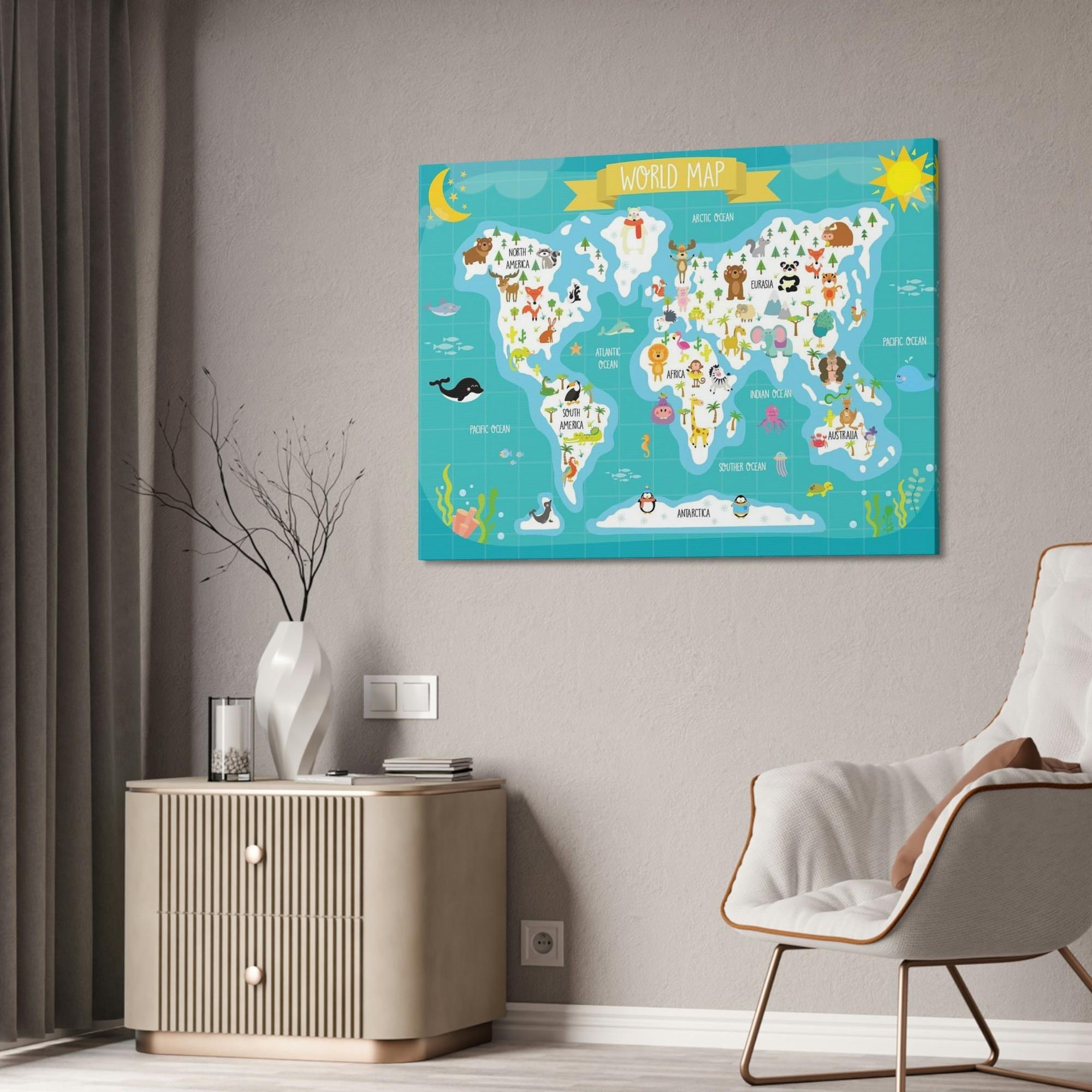 Kids Maps Map Adventure: Beautiful Wall Art on Natural Canvas for Kids