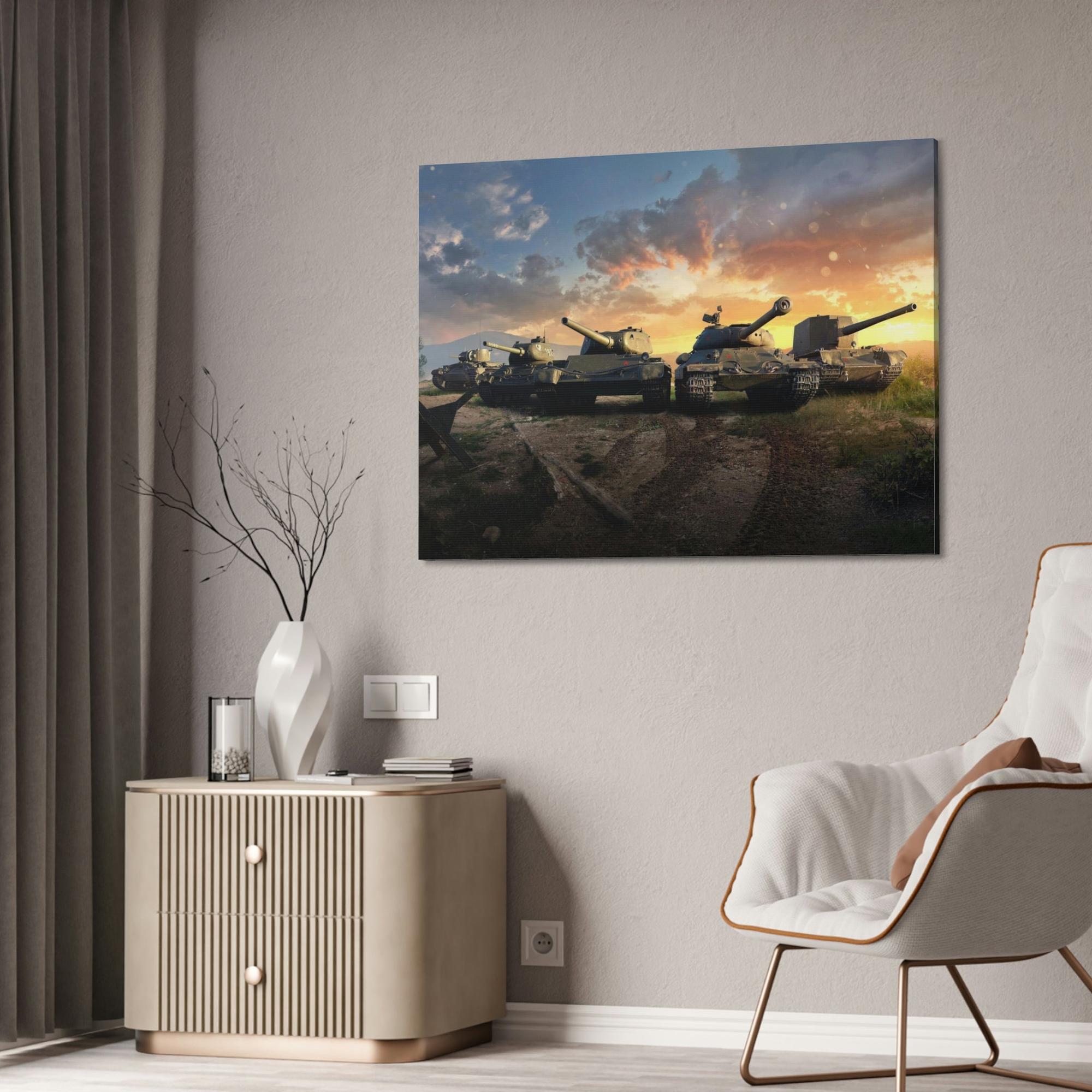 World Of Tanks The Essence of Battle: Dynamic World of Tanks Framed Canvas Wall Art
