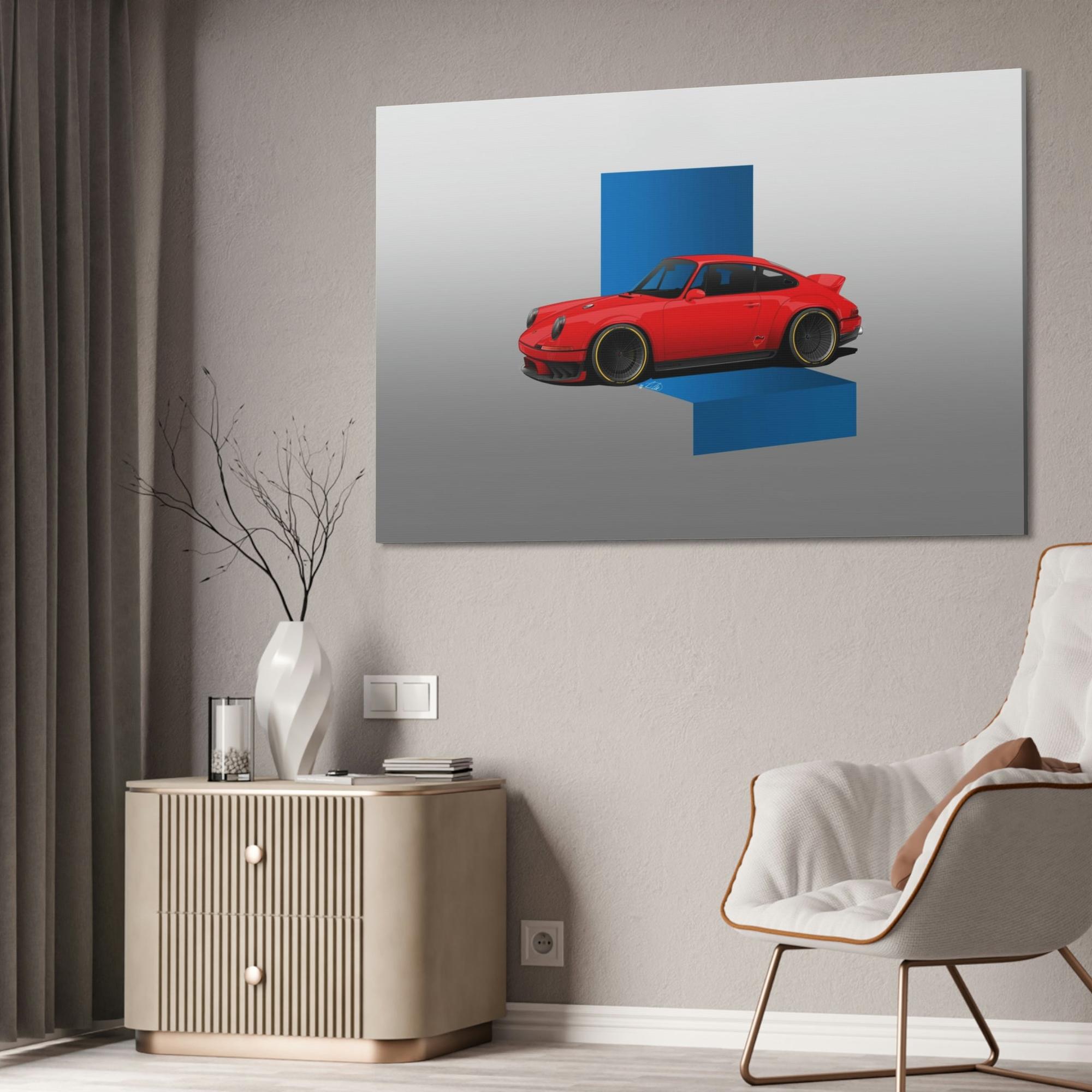 Porsche The Art of Speed: A Framed Canvas Print of a Red Porsche in Action