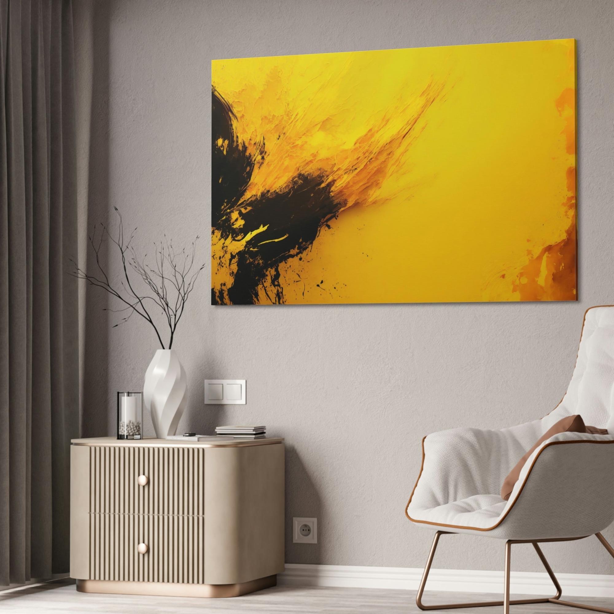 Yellow Sunny Abstraction: Bright and Playful Wall Art Prints Featuring a Yellow Abstract Design on Framed Canvas & Poster