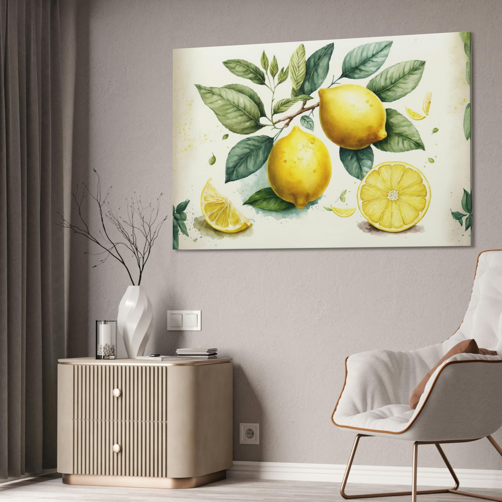 Yellow Elegant and Beautiful Canvas Art Prints and Framed Posters Featuring a Yellow Lemon Design