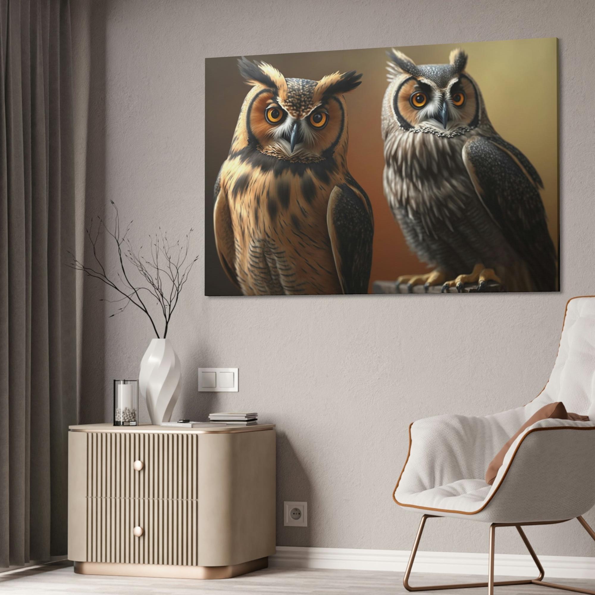 Owls Guardians of the Forest: Ethereal Owls Gaze Out from the Canvas