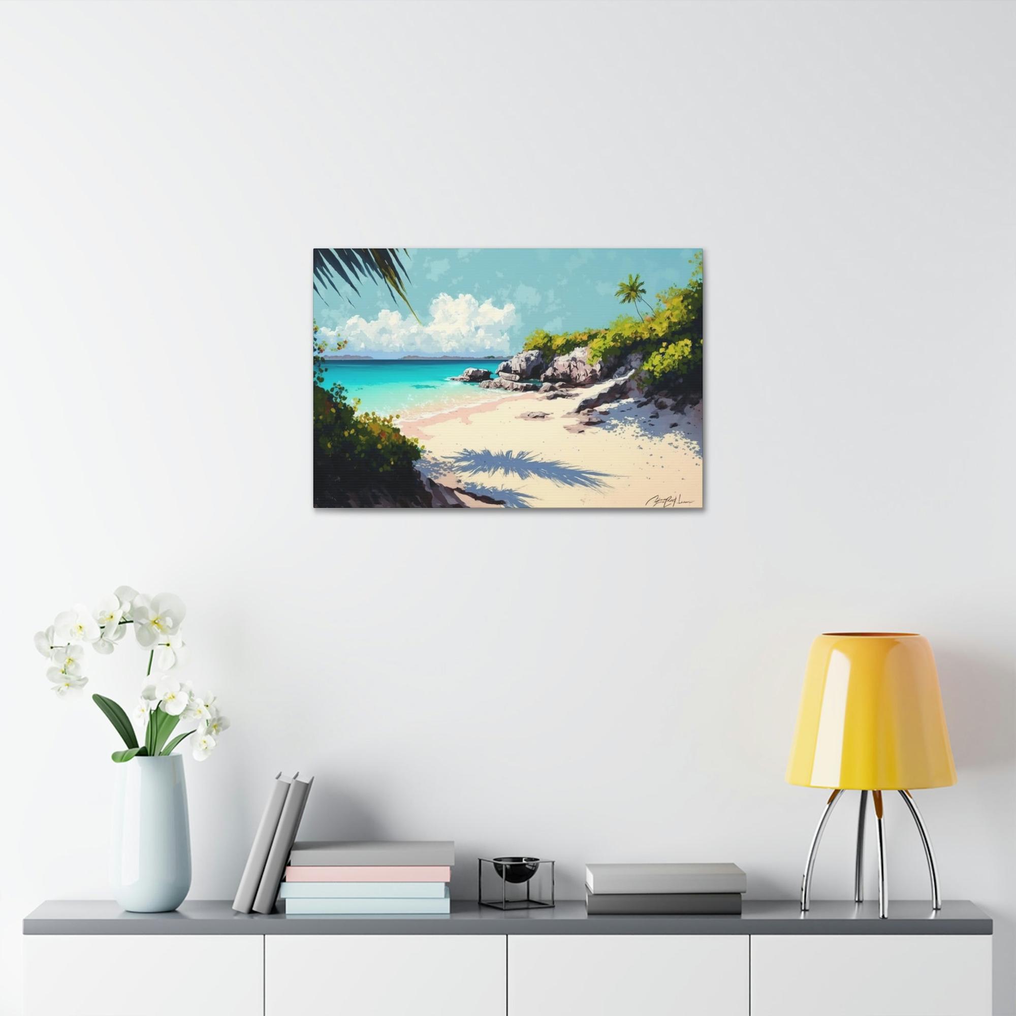 Caribbean Beach Escape to Paradise: Caribbean Beach Art on Natural Canvas and Wall Art Prints
