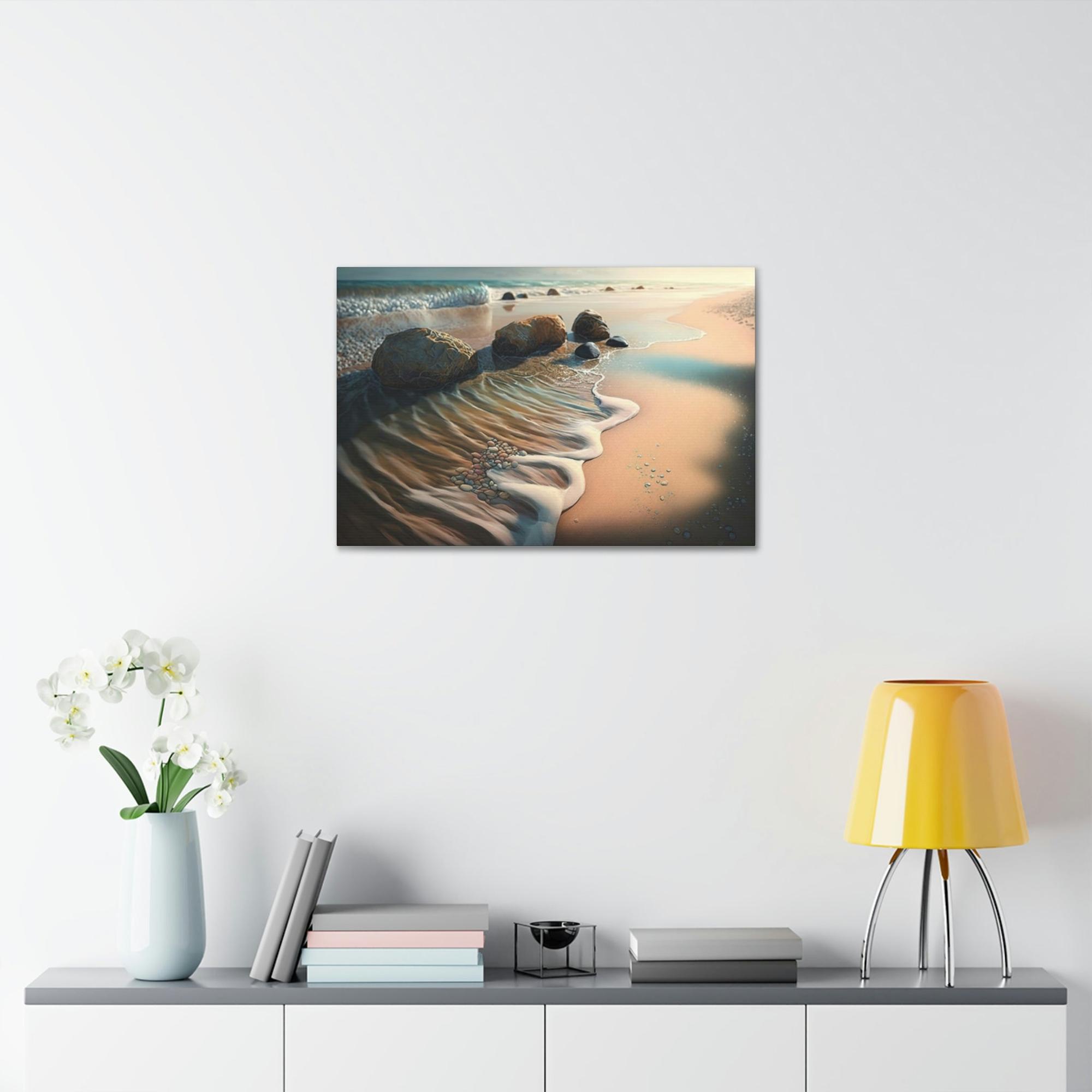 Beaches Ocean's Symphony: Framed Poster of Waves Crashing on Beach