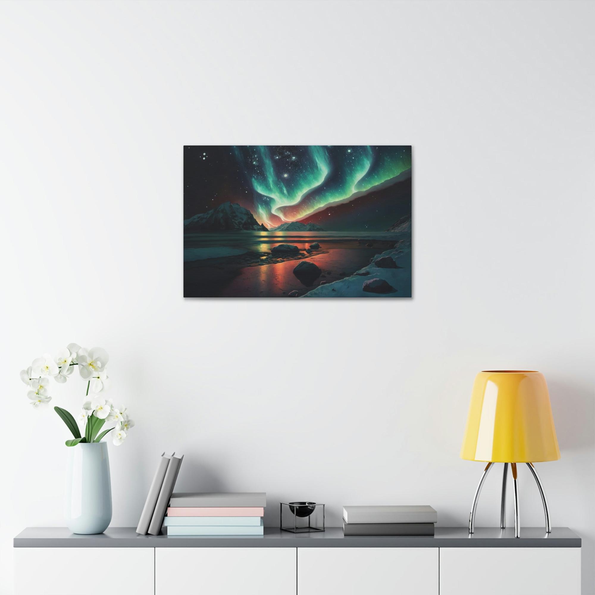Aurora Borealis Northern Lights Dance: Stunning Aurora Borealis Wall Art on Natural Canvas