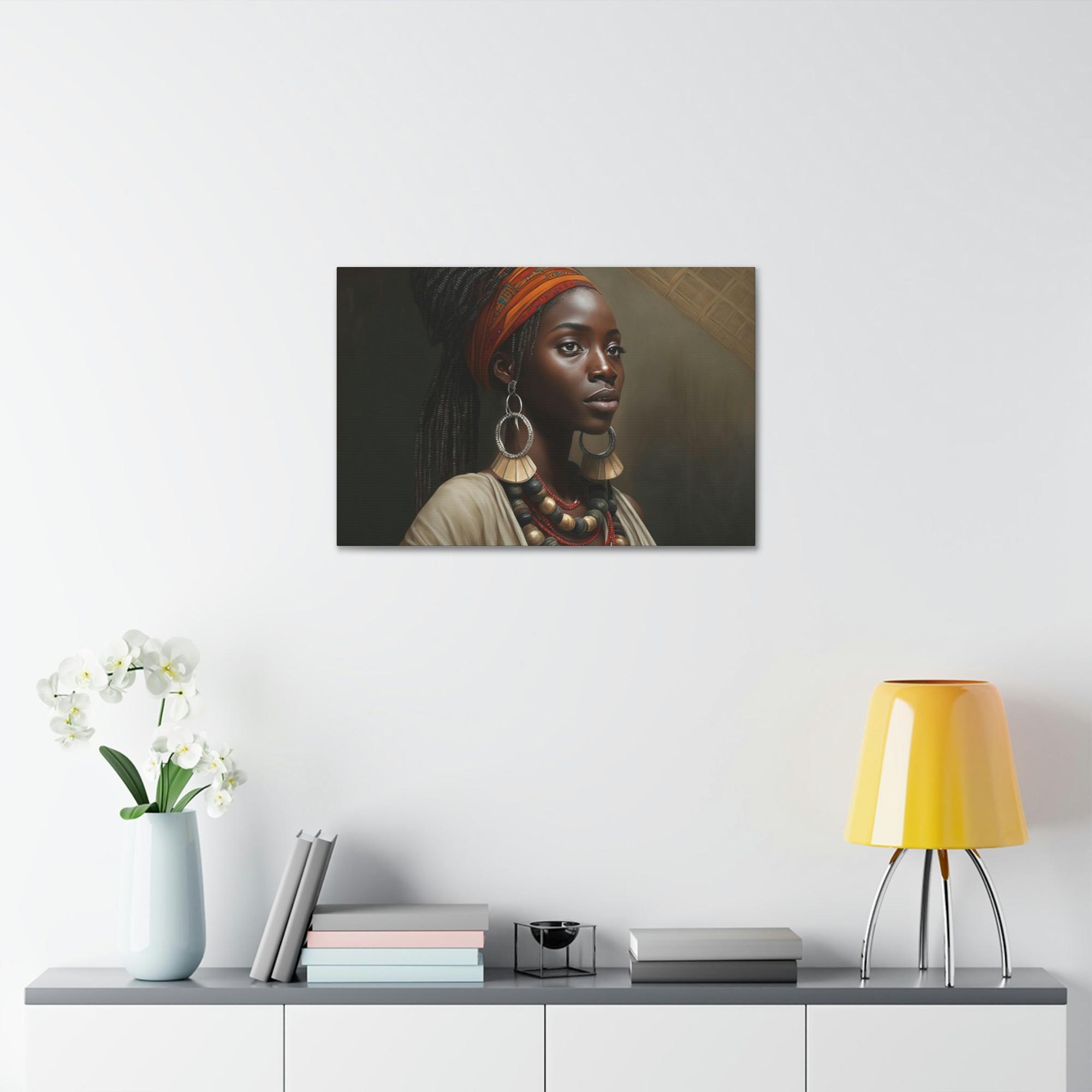 African Captivating Beauty: African Woman on Natural Canvas and Framed Poster