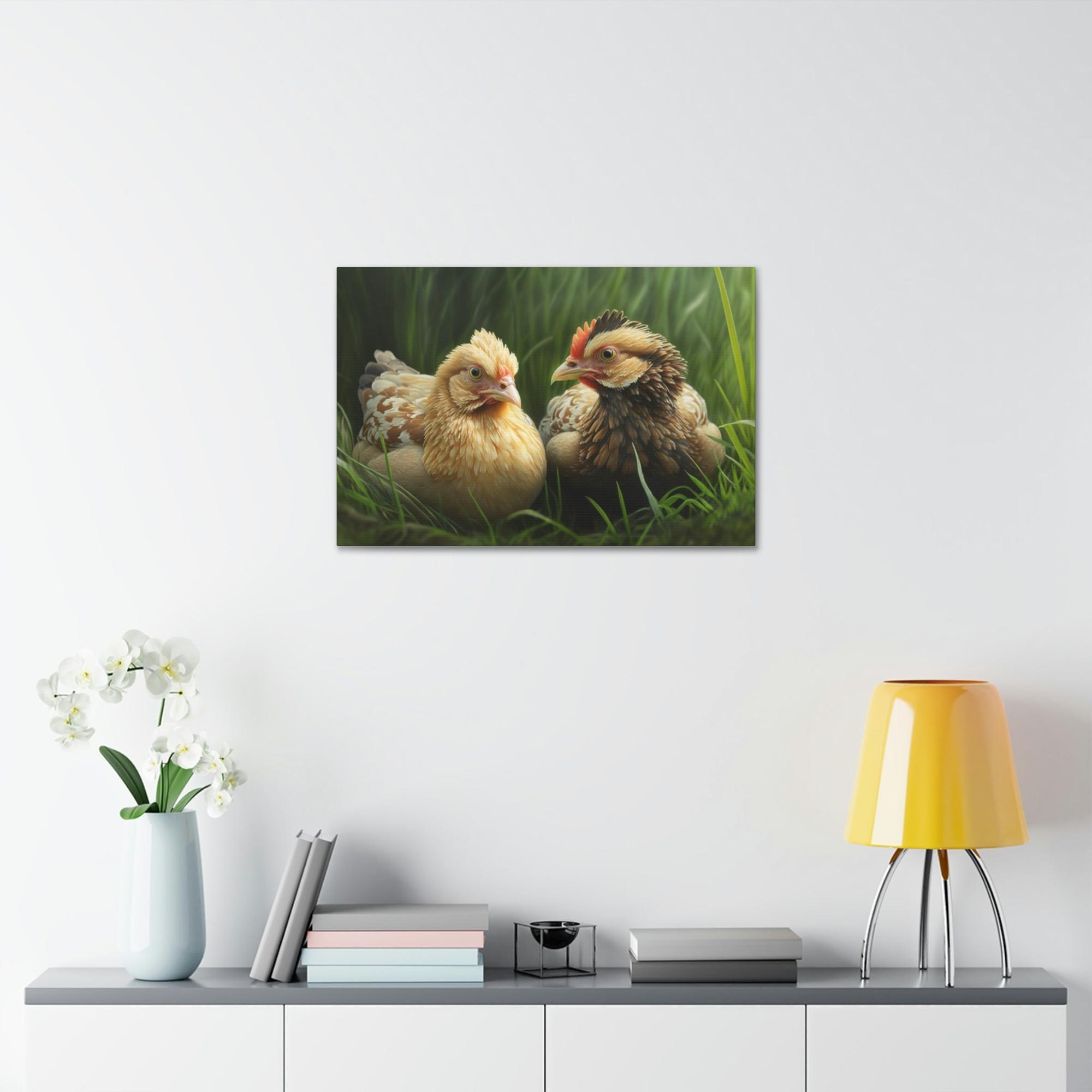 Chickens Rustic Henhouse: Framed Canvas with Delightful Chickens