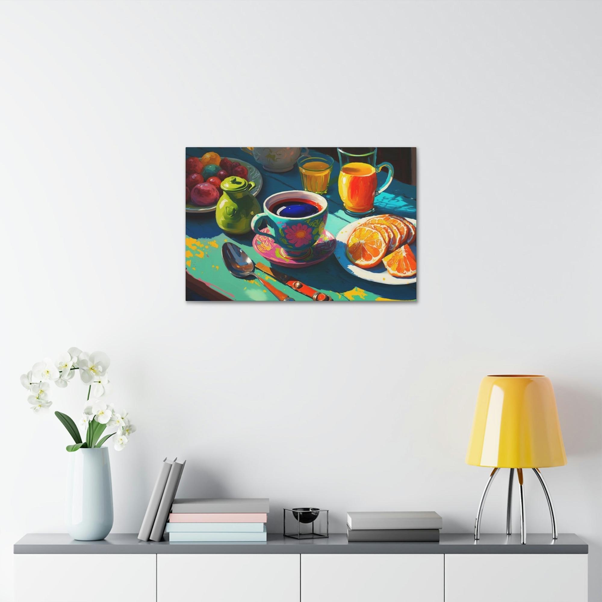 Breakfast Scrumptious Start: Natural Canvas Print of a Tasty Breakfast Buffet