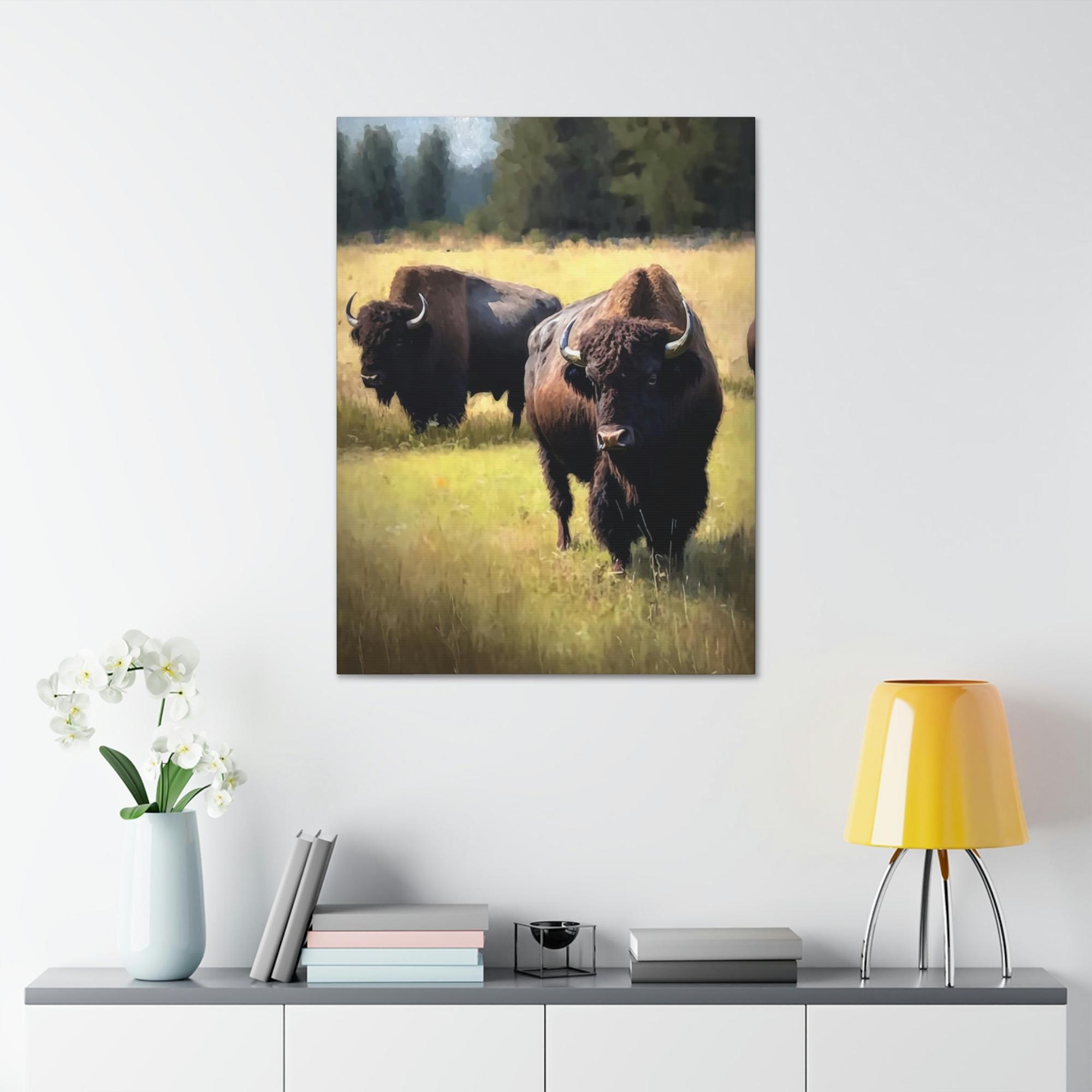 Bisons The Bison's Journey: A Print on Canvas & Poster of a Bisons Trekking Across the Plains