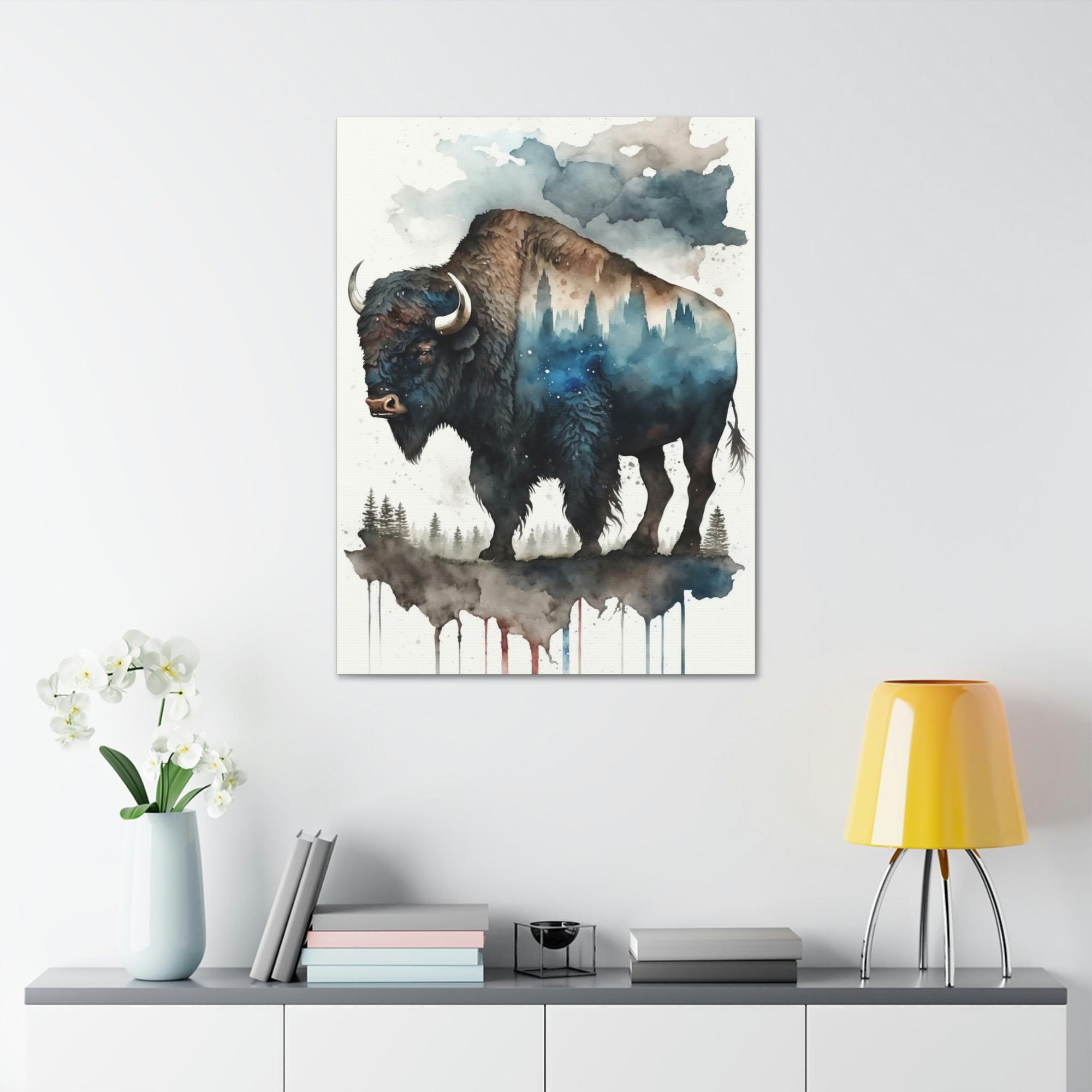 Buffalos A Lone Buffalo in the Wild: An Inspiring Artwork on Canvas & Poster