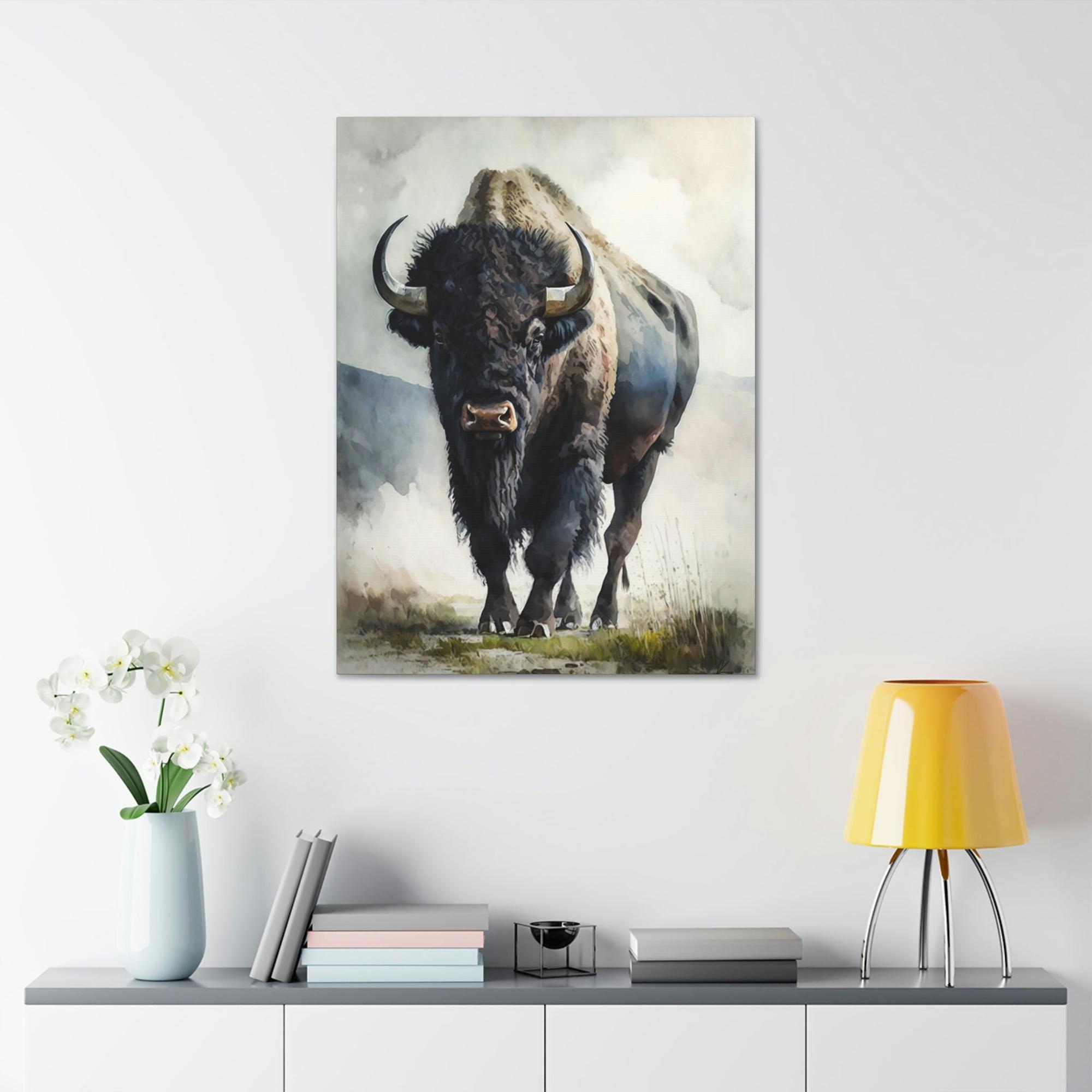 Buffalos A Serene Buffalo Portrait on Natural Canvas & Poster for Your Home