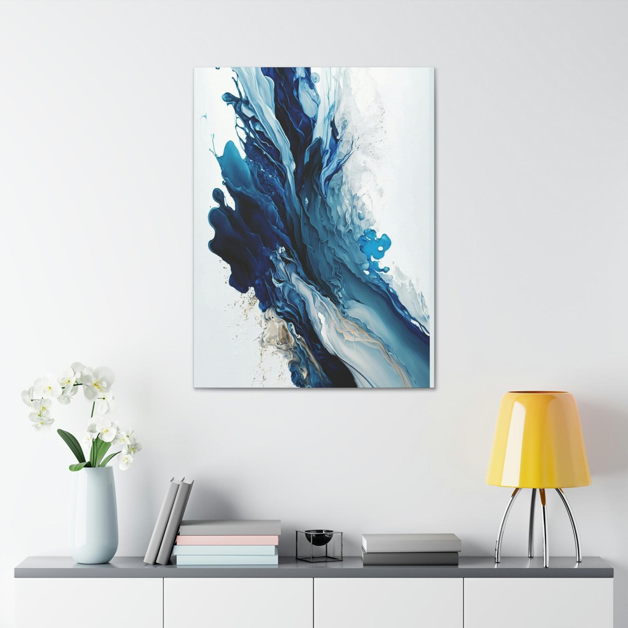 Blue Abstract Canvas Art Blue Harmony: A Framed Poster & Canvas Print of a Blue and White Abstract Artwork