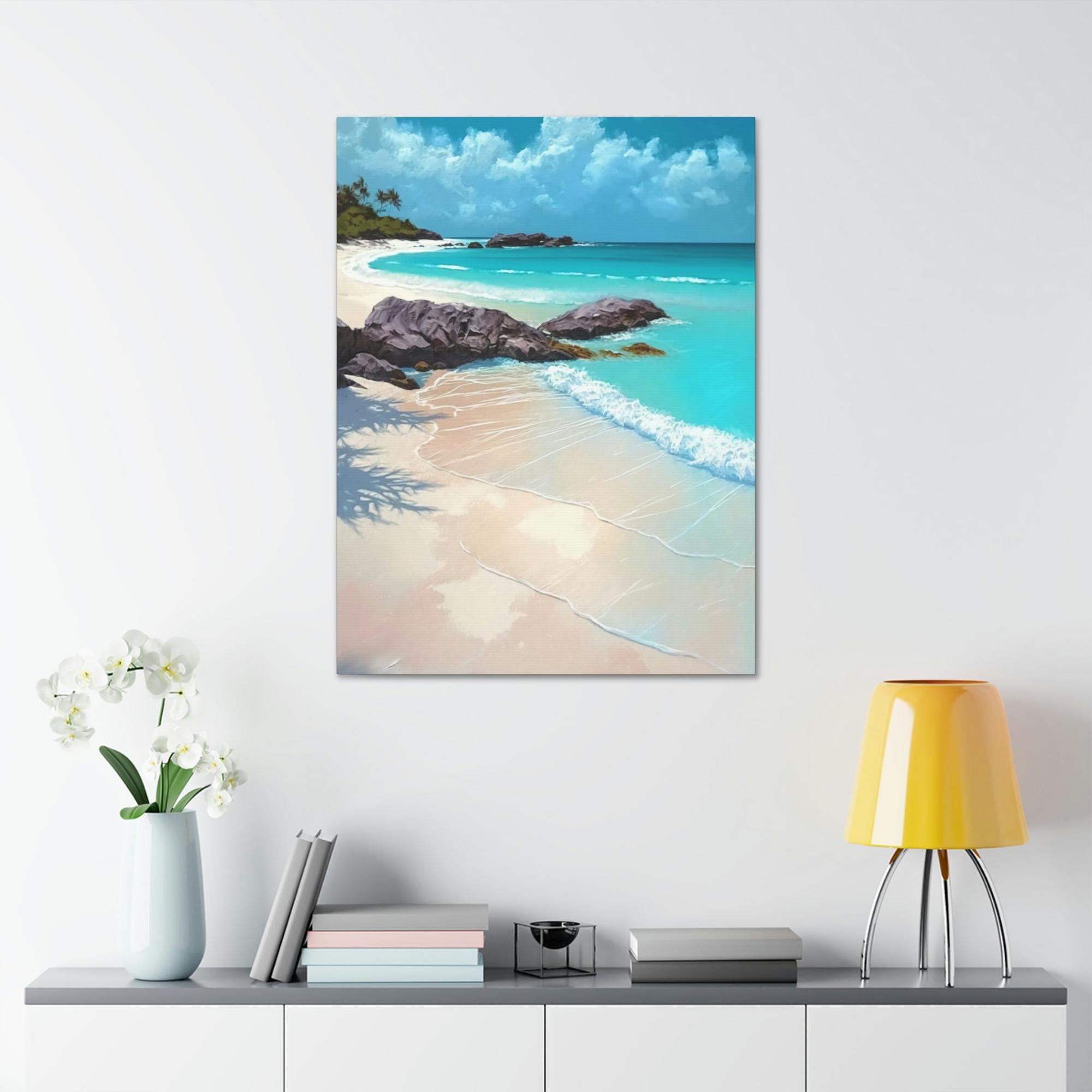 Caribbean Beach Blue Waters: Framed Canvas and Wall Art of Caribbean Beach Scenery