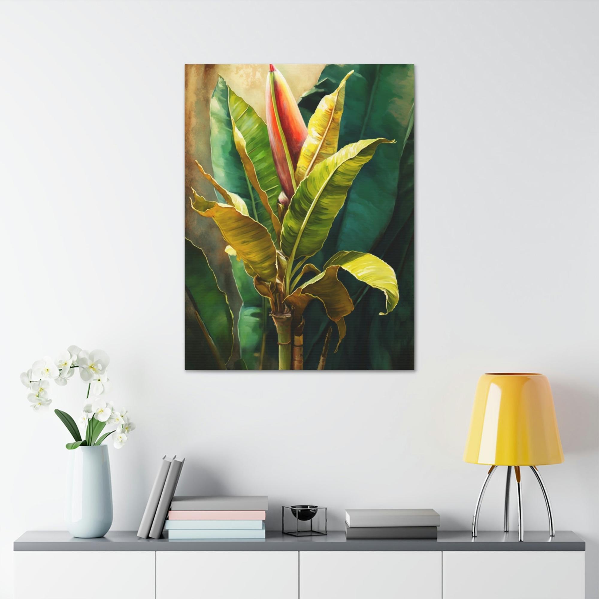 Banana Trees Tropical Escape: Print on Canvas of Exotic Banana Trees as Wall Art
