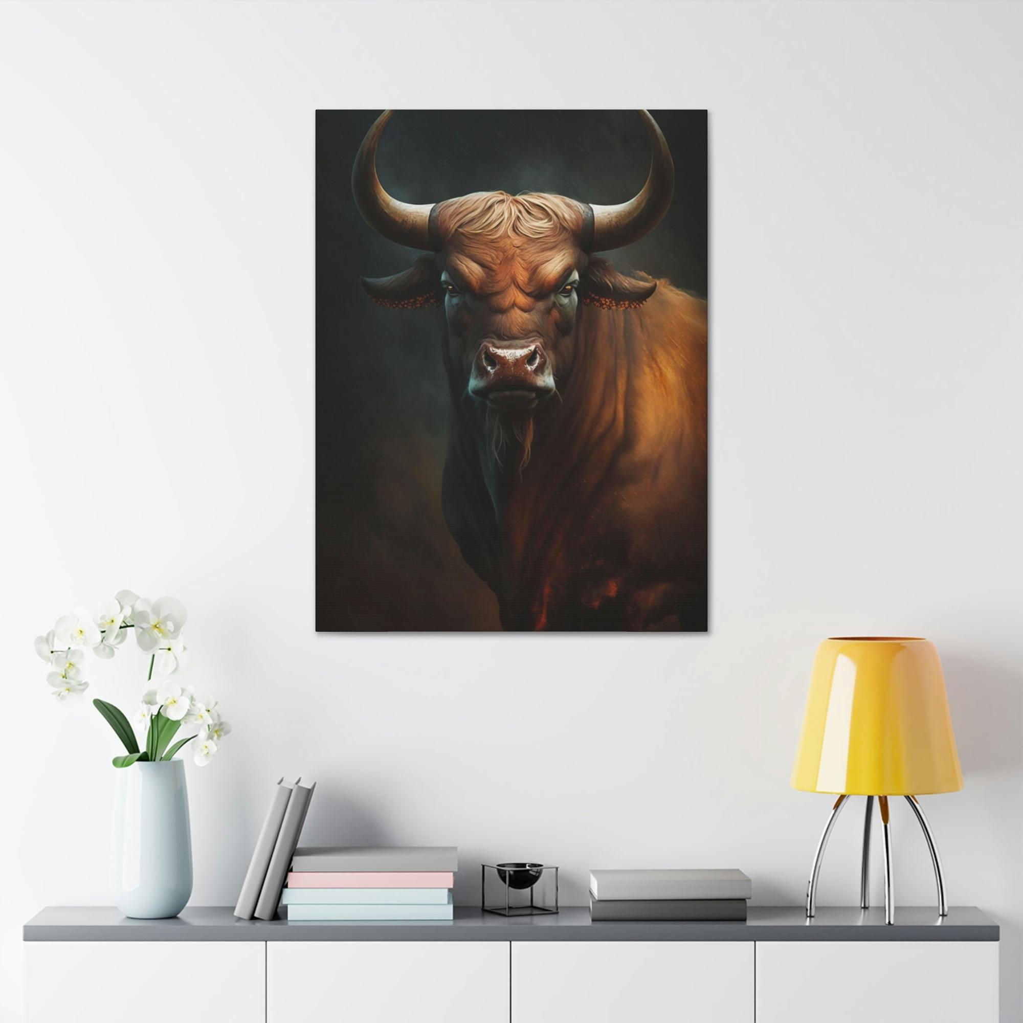 Bulls Portrait of a Bull: Natural Canvas & Poster Print of Majestic Animal