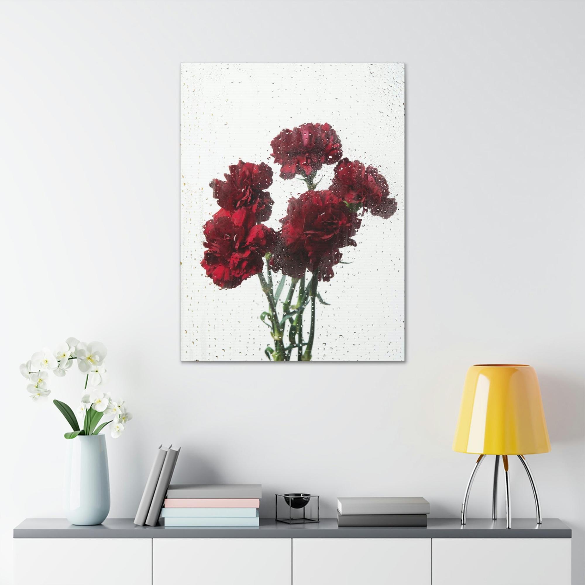 Caribbean Beach Timeless Charm: Carnations Art on Natural Canvas and Wall Art Prints for Your Home Decor