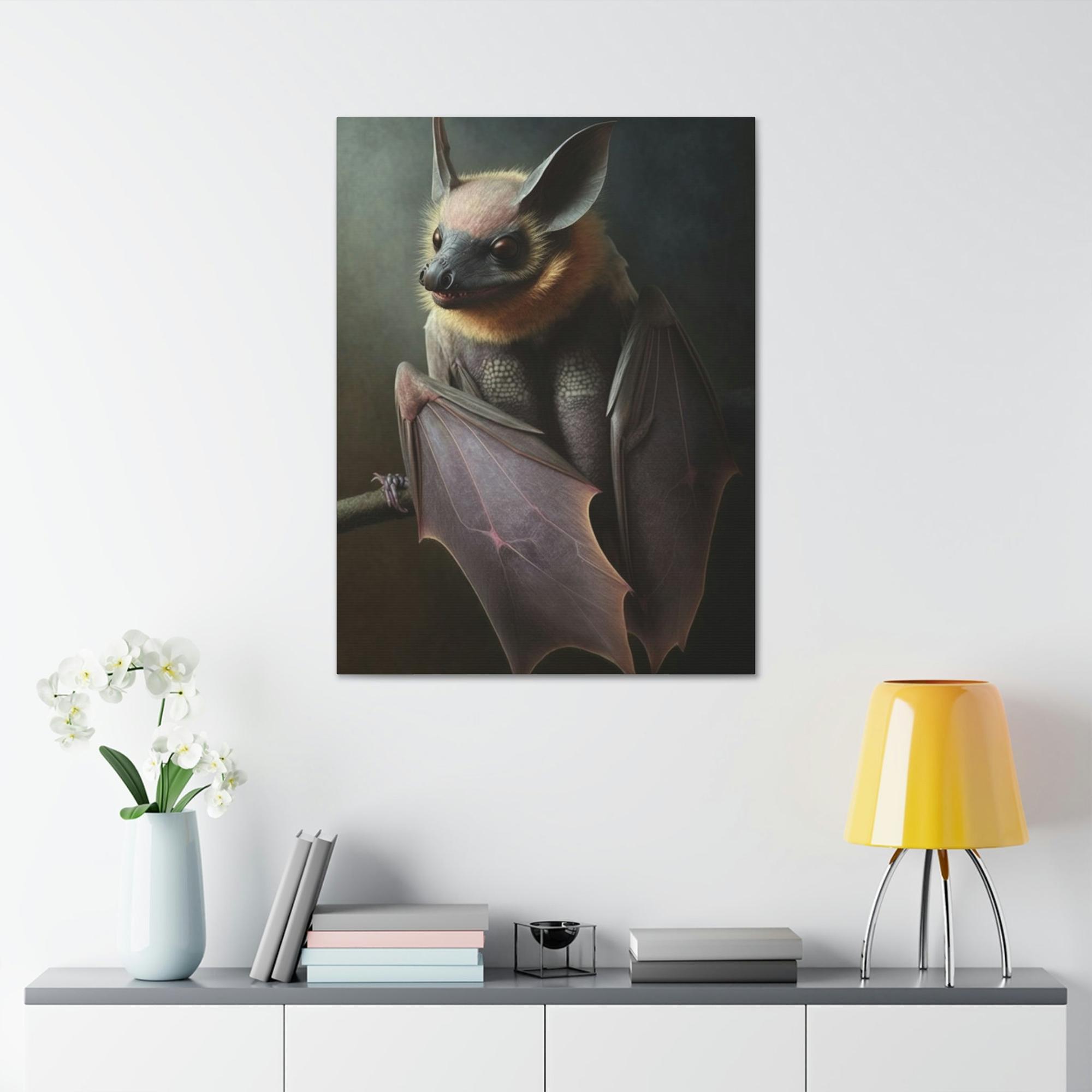 Bats In the Shadows: Poster & Canvas Art Print of a Single Bat in the Dark