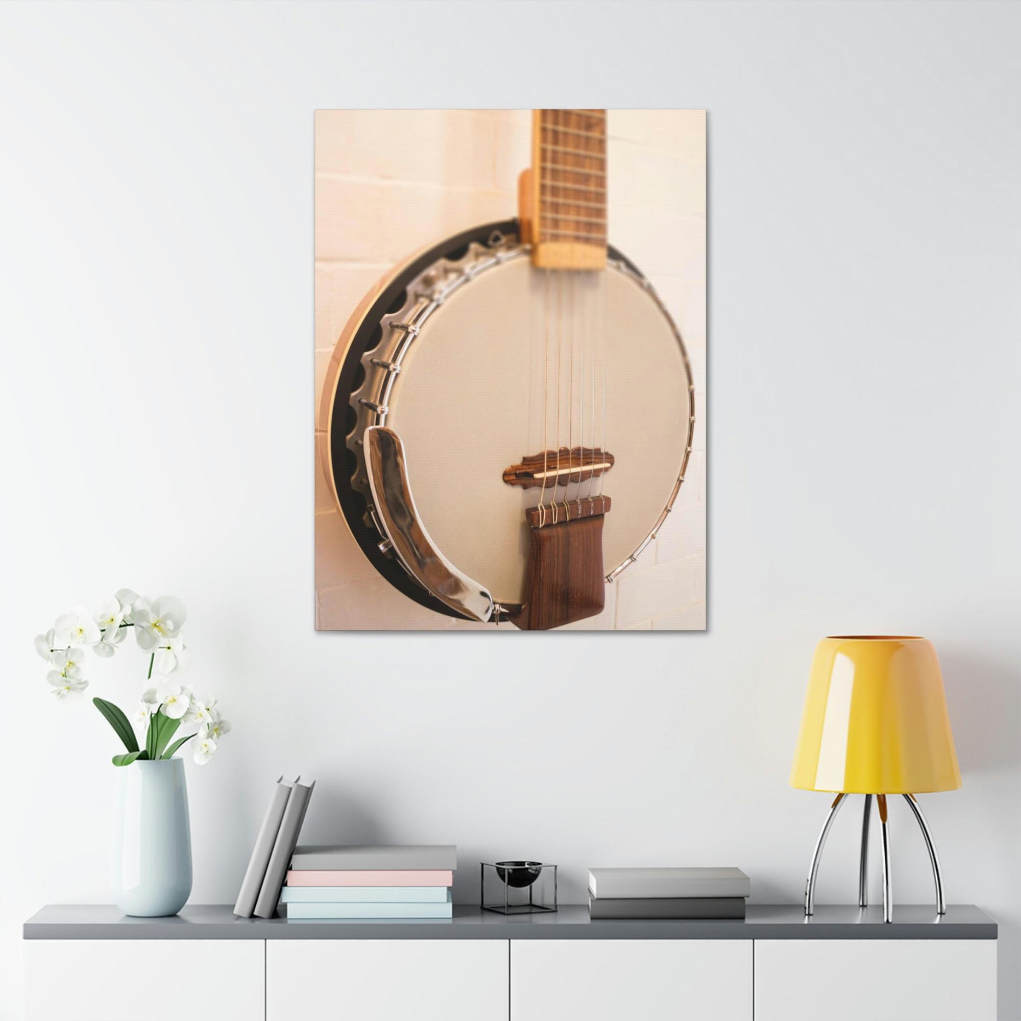 Banjo Melodic Strings: Art Print on Canvas with a Close-Up of a Banjo