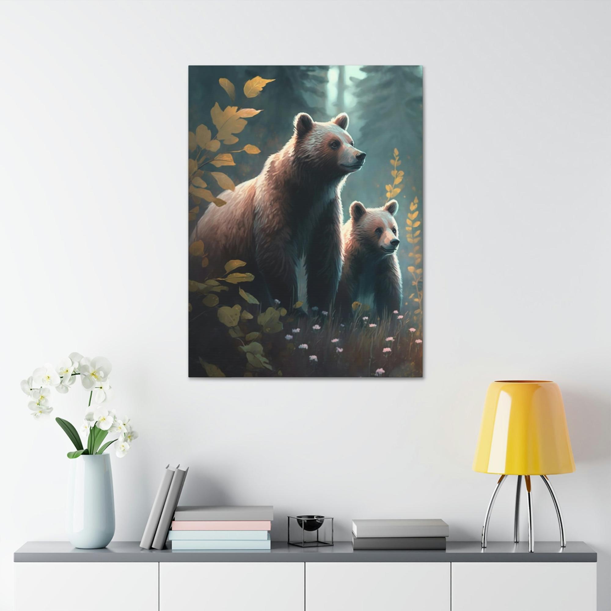 Bears Into the Wild: Natural Canvas Print of Two Brown Bears in the Forest