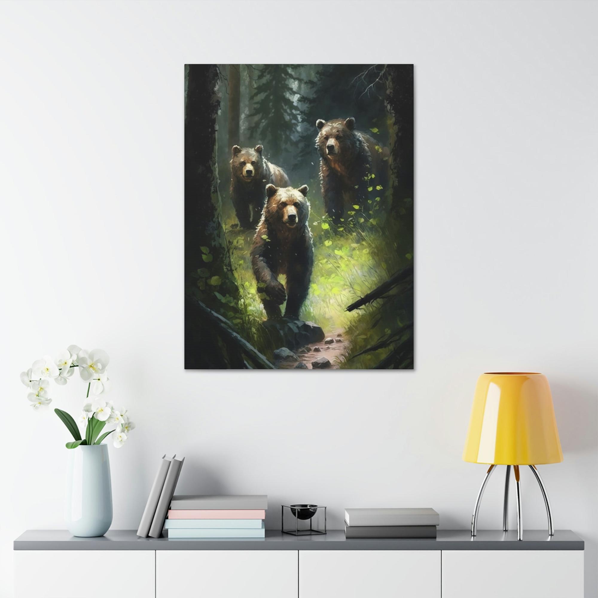 Bears Bear Adventure: Framed Canvas & Poster Print of Curious Grizzly Bears