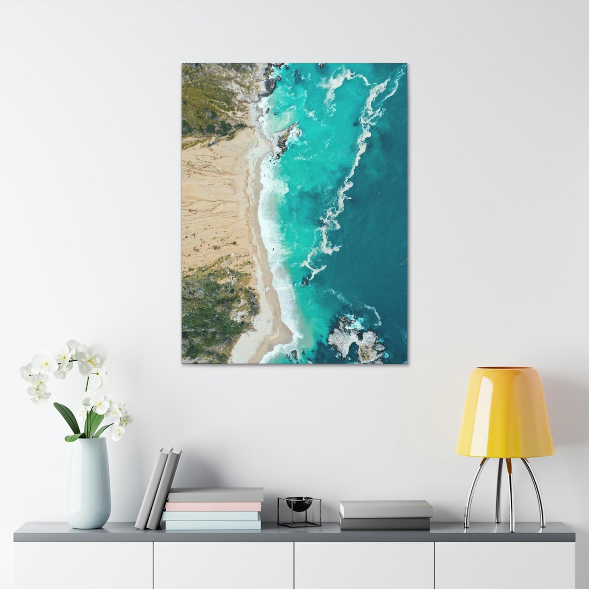 Island Beach Sun-kissed Sands: Canvas Print of a Beach on a Bright Day