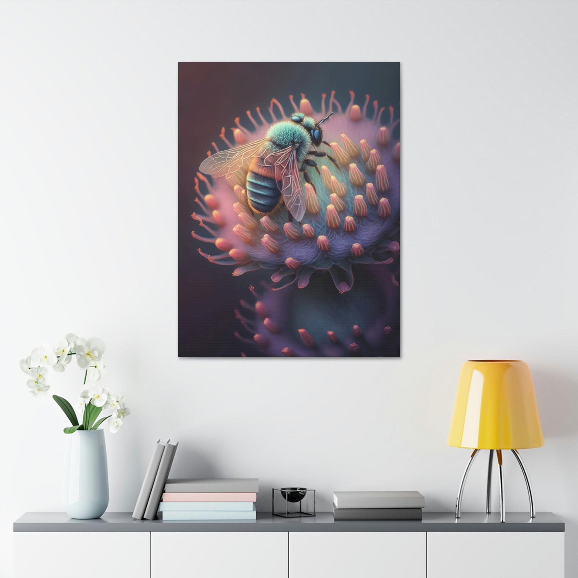 Bees A Busy Bee's Day: Canvas & Poster Wall Art of a Bee Collecting Nectar from Sunrise to Sunset