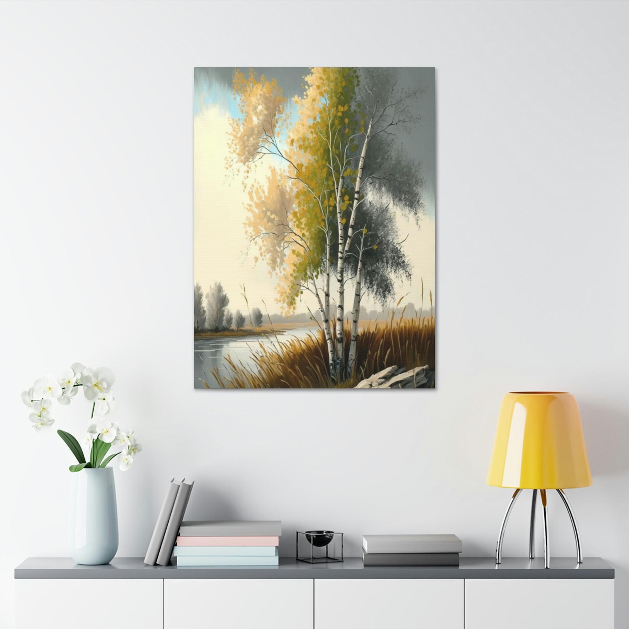 Birch Trees Autumn's Splendor: Poster & Canvas of Birch Trees with Colorful Leaves
