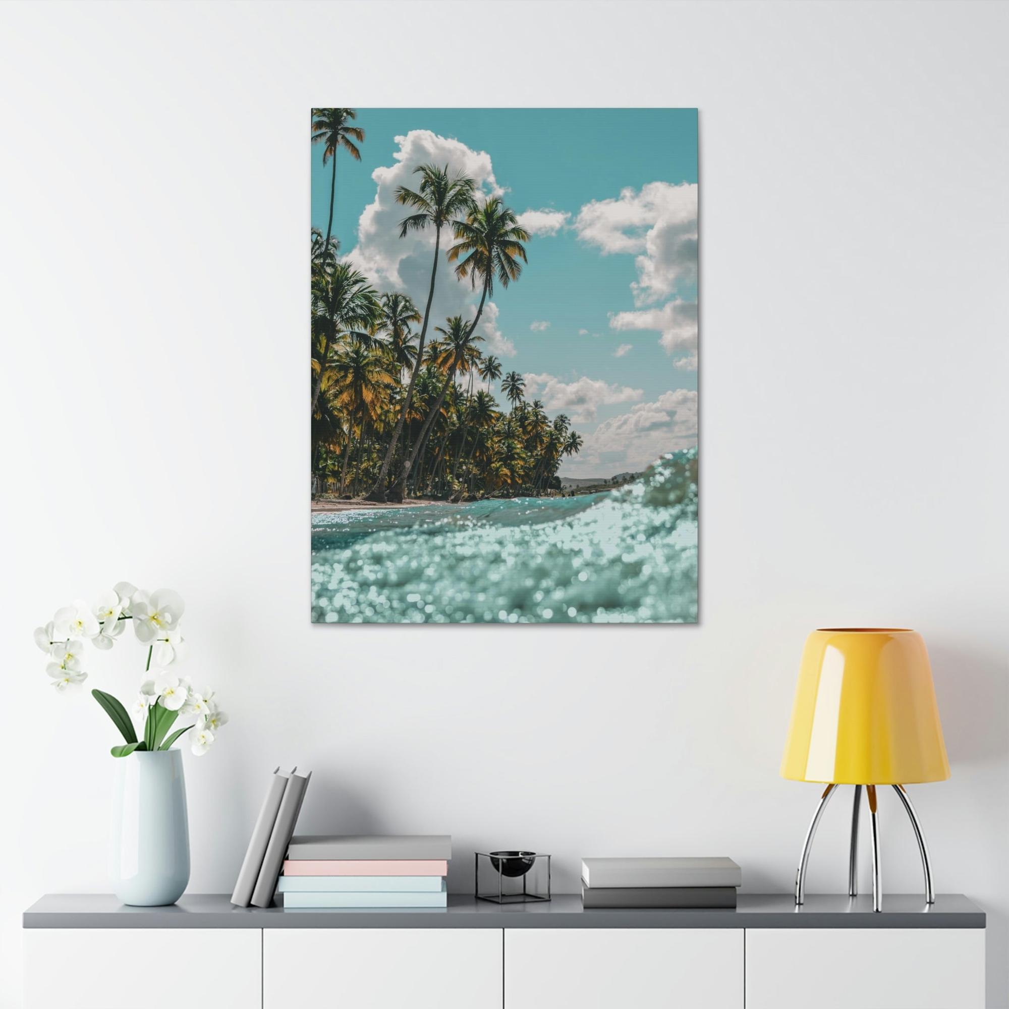 Beaches Tropical Retreat: Stunning Poster of a Sandy Beach with Palm Trees
