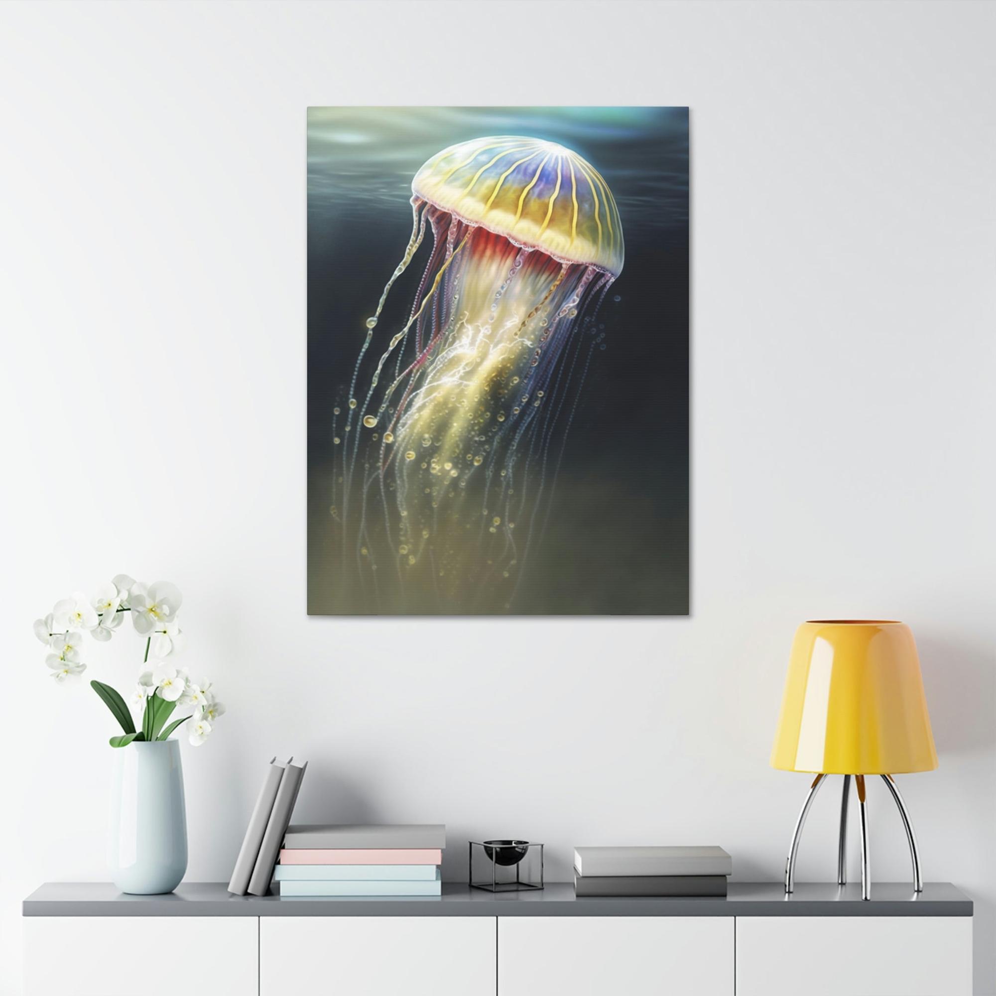 Jellyfishs Marine Artistry: Artistic Print on Canvas Featuring Jellyfishes in Motion