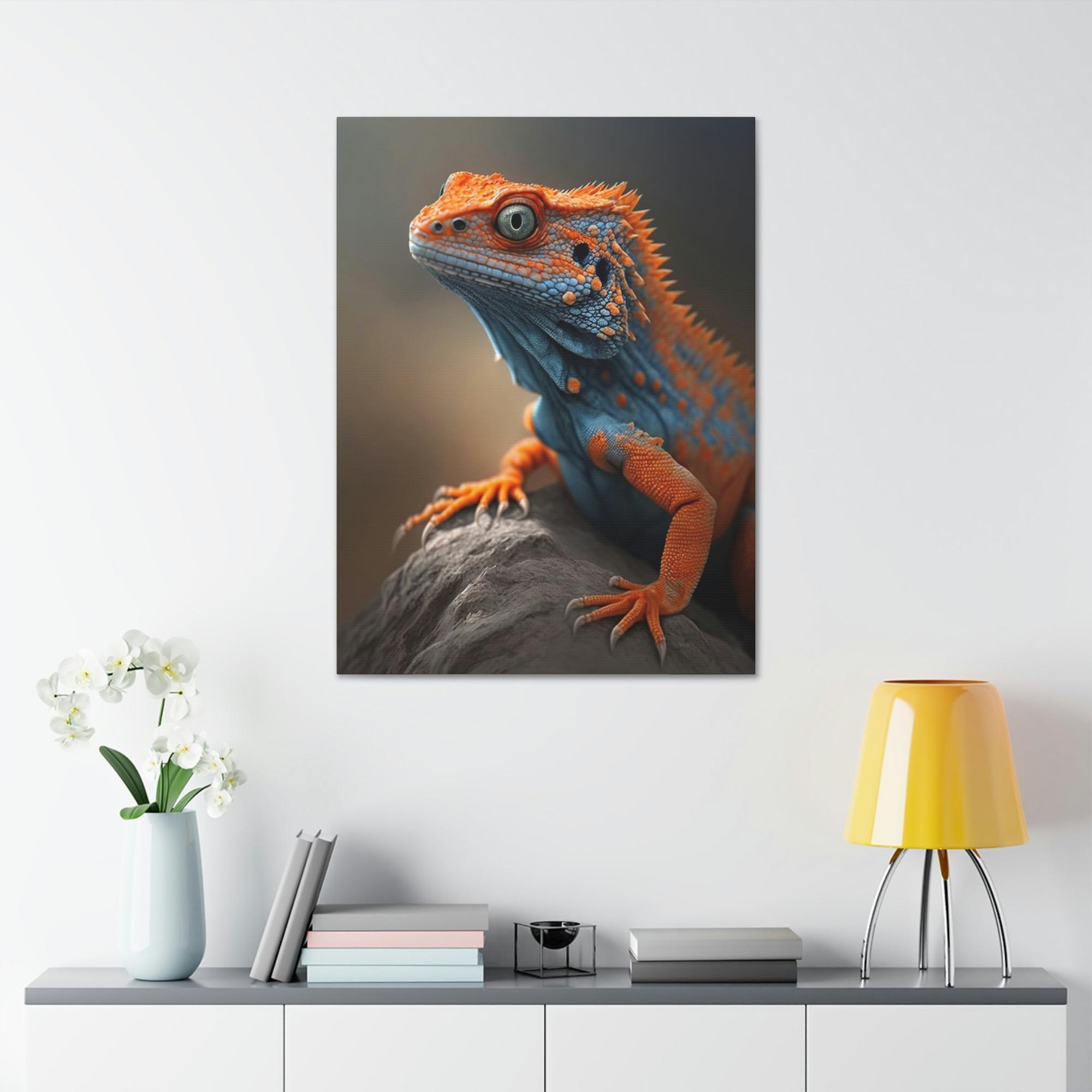 Lizards Bold and Bright: Vibrant Lizard Print on Natural Canvas & Poster