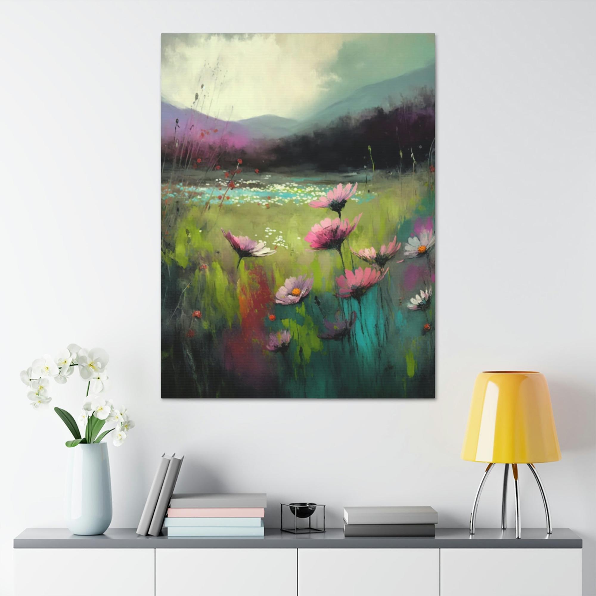 Abstract Landscape Chromatic Abstraction: A Framed Canvas & Poster Artwork of a Vibrant Landscape
