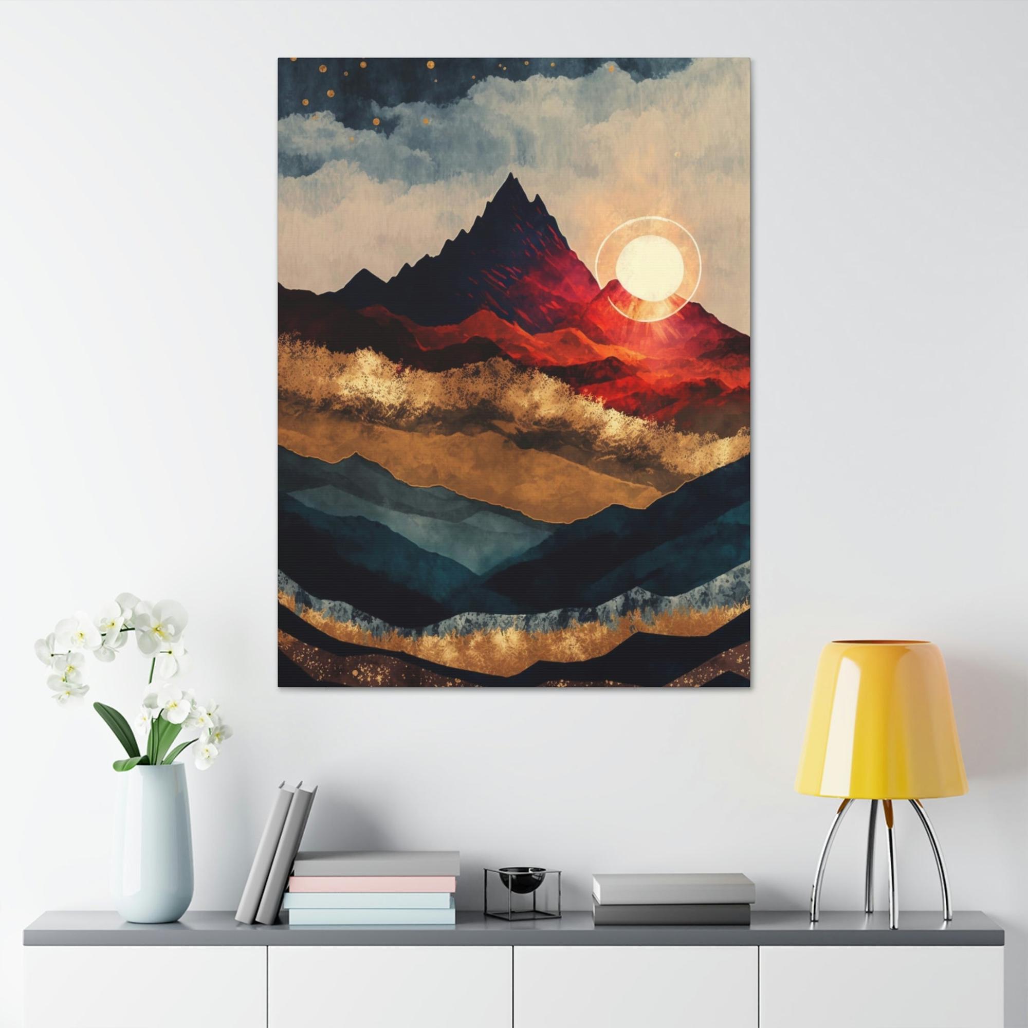 Abstract Landscape Luminous Vista: A Canvas Print of an Abstract Landscape at Sunset