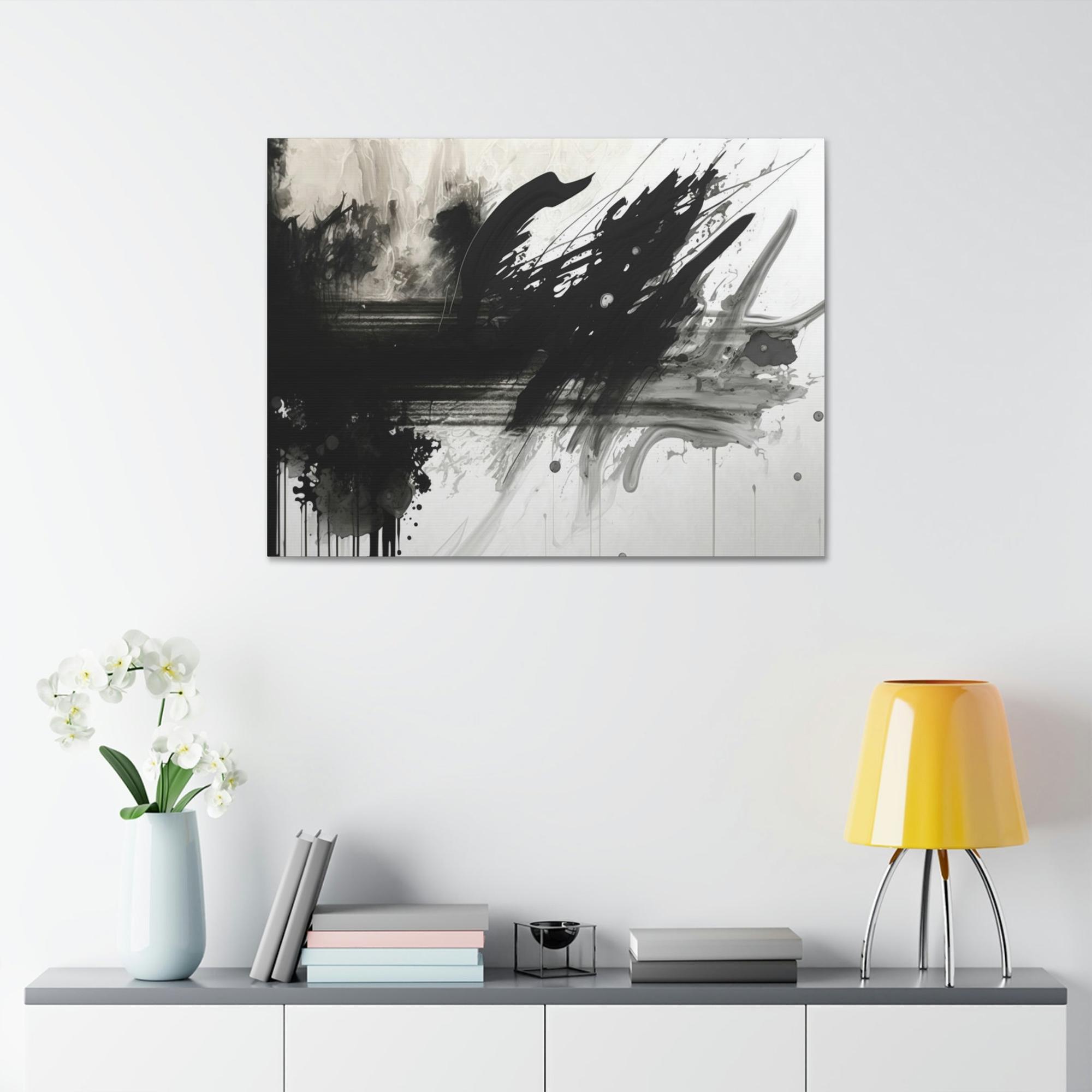 Black&White Abstract Art Inkblot Symphony: A Framed Canvas & Poster Print of Black and White Abstract Art