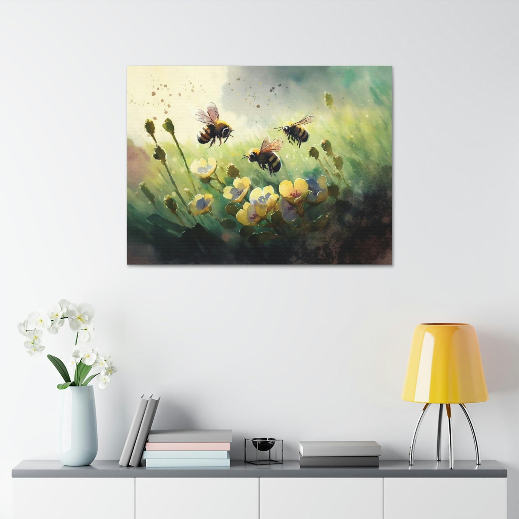 Bees Pollinator Paradise: A Poster & Canvas Print of a Garden Teeming with Bees