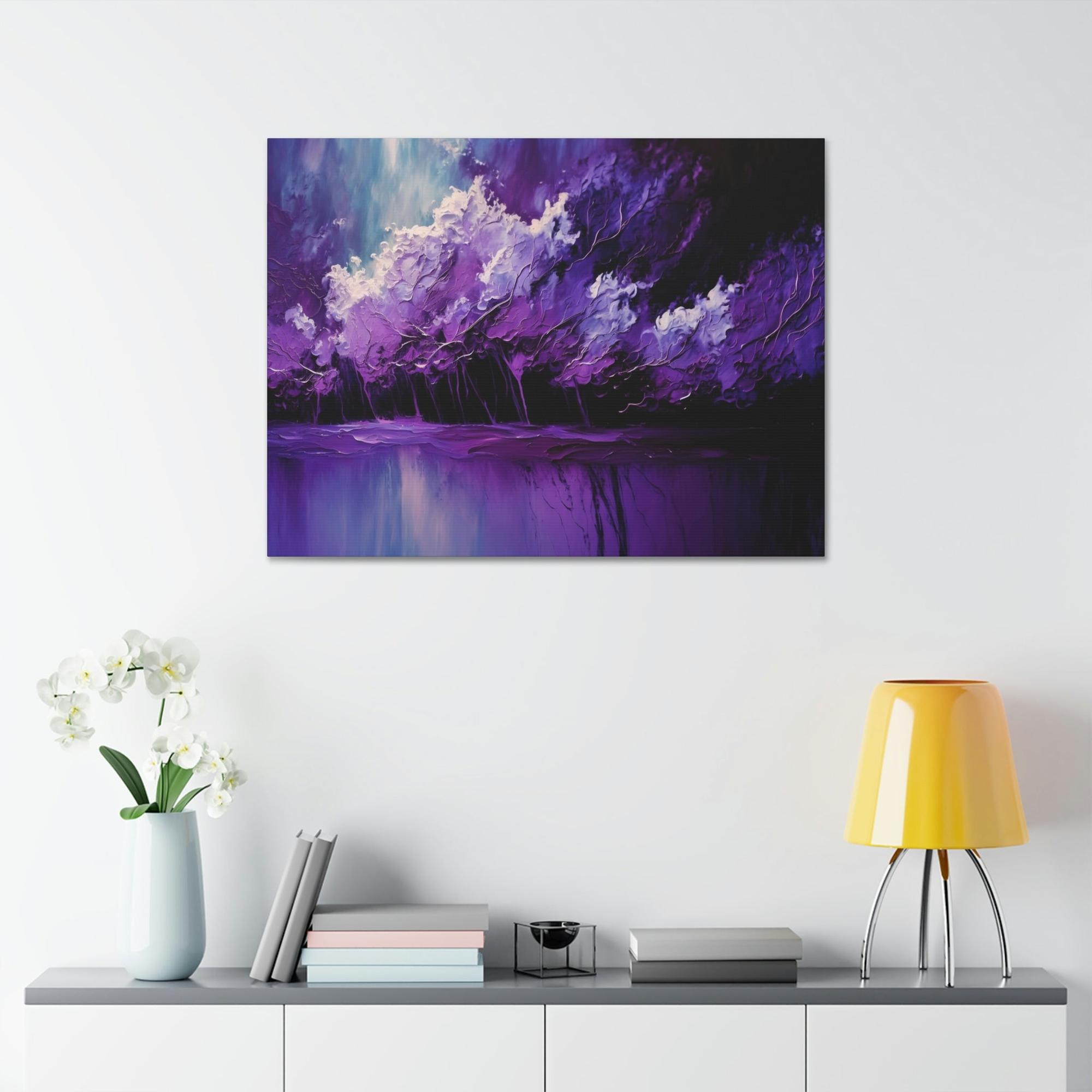 Purple Abstract Art Enchanted Violet: Framed Canvas Print of Abstract Art