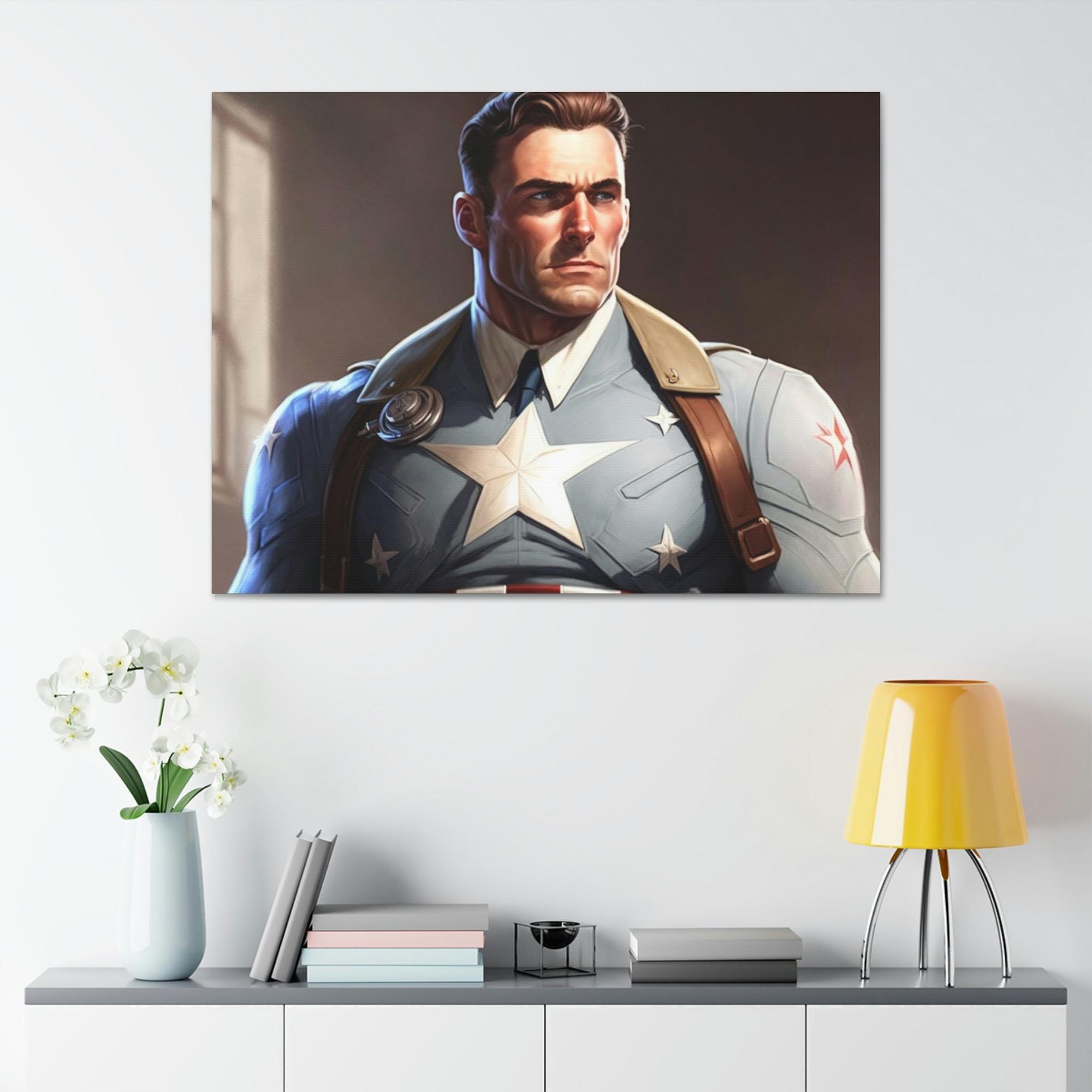 Captain America Heroic Strength: Natural Canvas and Art Prints of Captain America