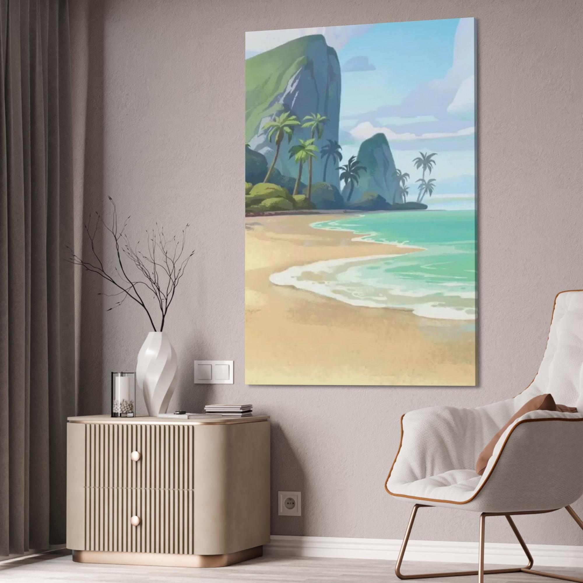 Island Beach Coastal Haven: Framed Canvas of a Tranquil Beach Landscape