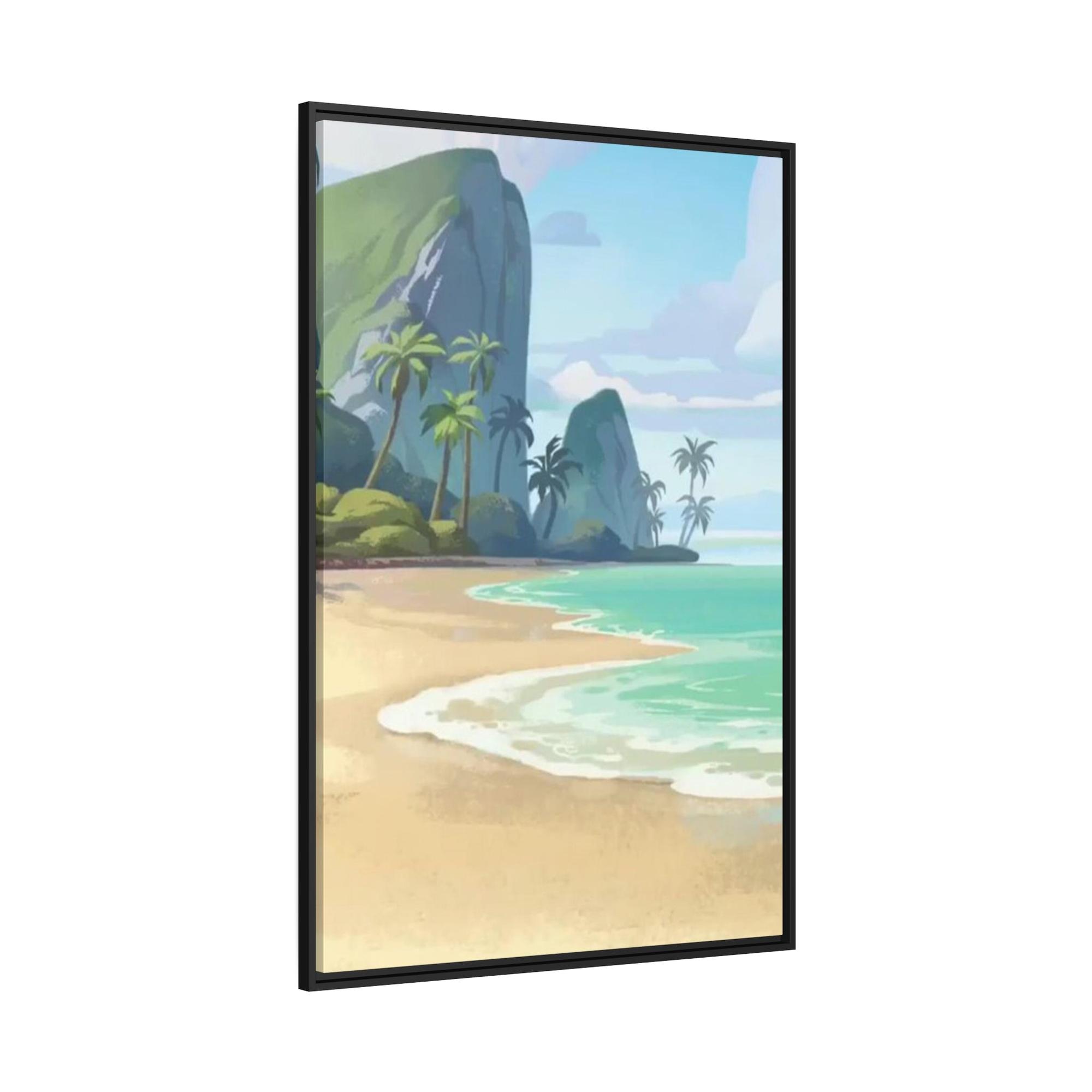 Island Beach Coastal Haven: Framed Canvas of a Tranquil Beach Landscape