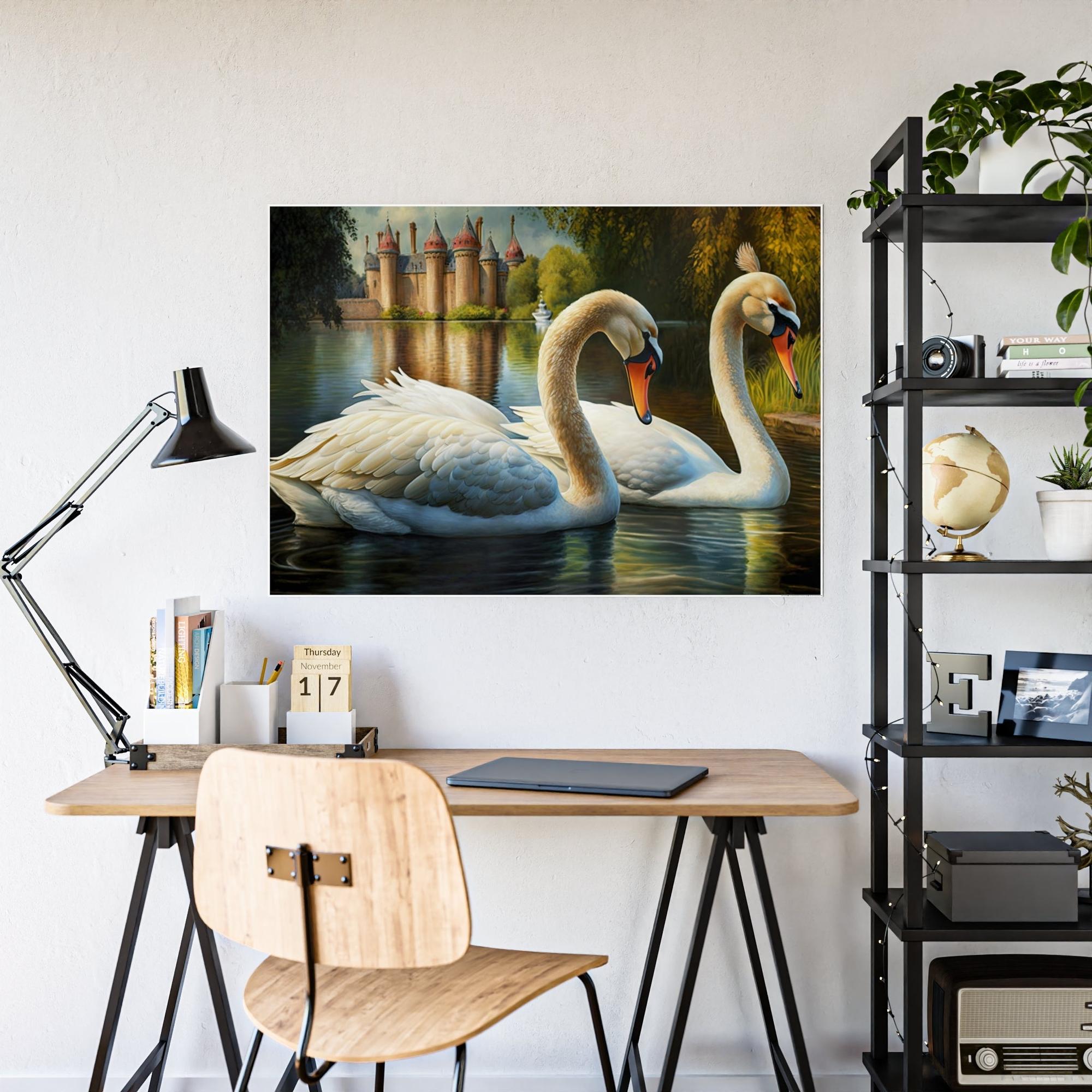 Swans Swan Symphony: Framed Canvas Print of These Beautiful Birds in Harmony
