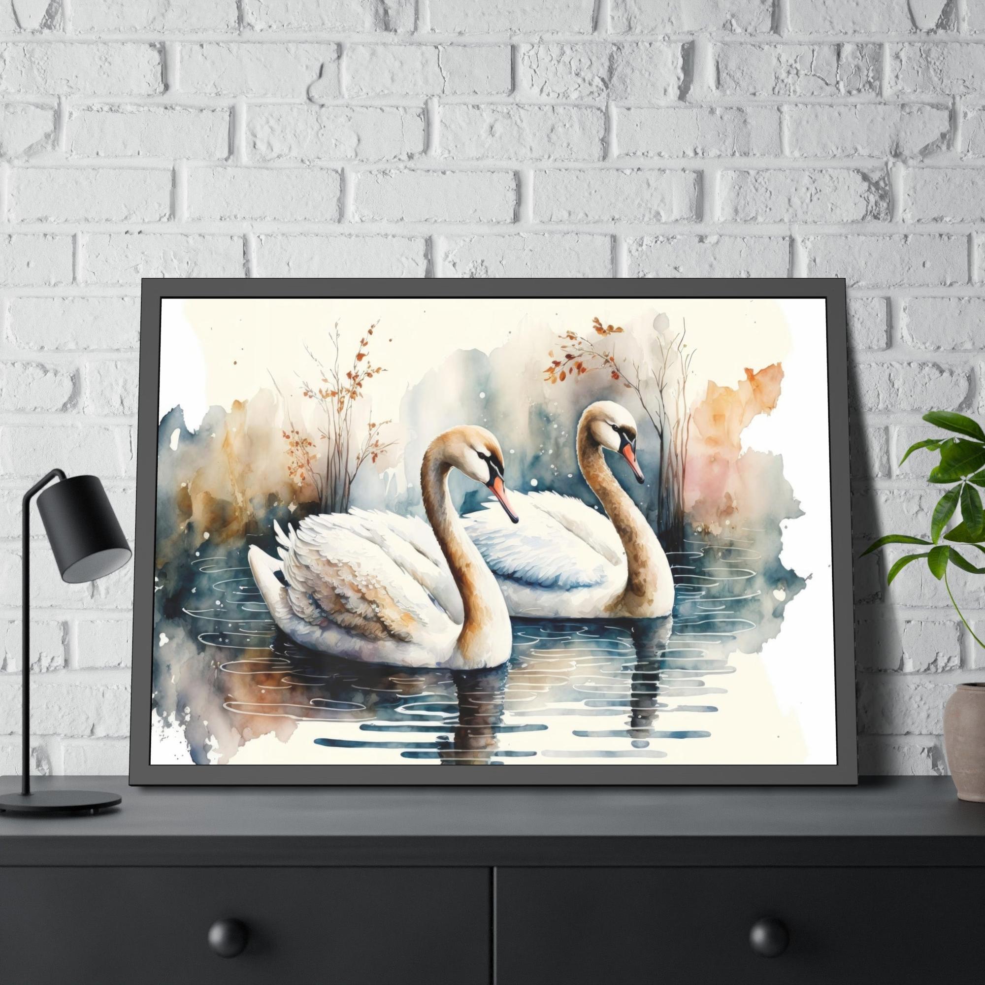 Swans Gentle Giants: Framed Poster and Print on Canvas Featuring Majestic Swans