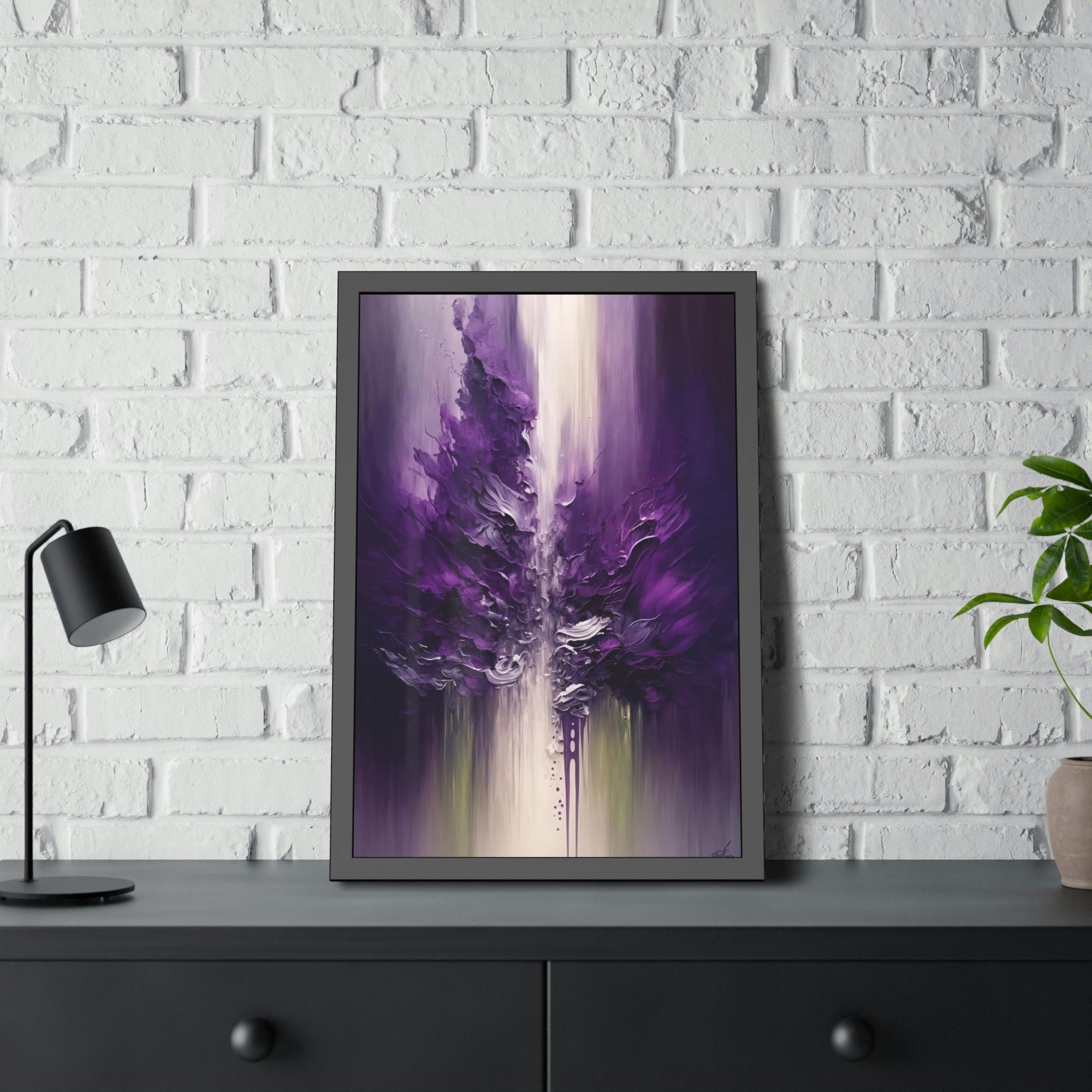 Purple Abstract Art Purple Passion: Framed Poster of Abstract Art with Intense Hues on Canvas